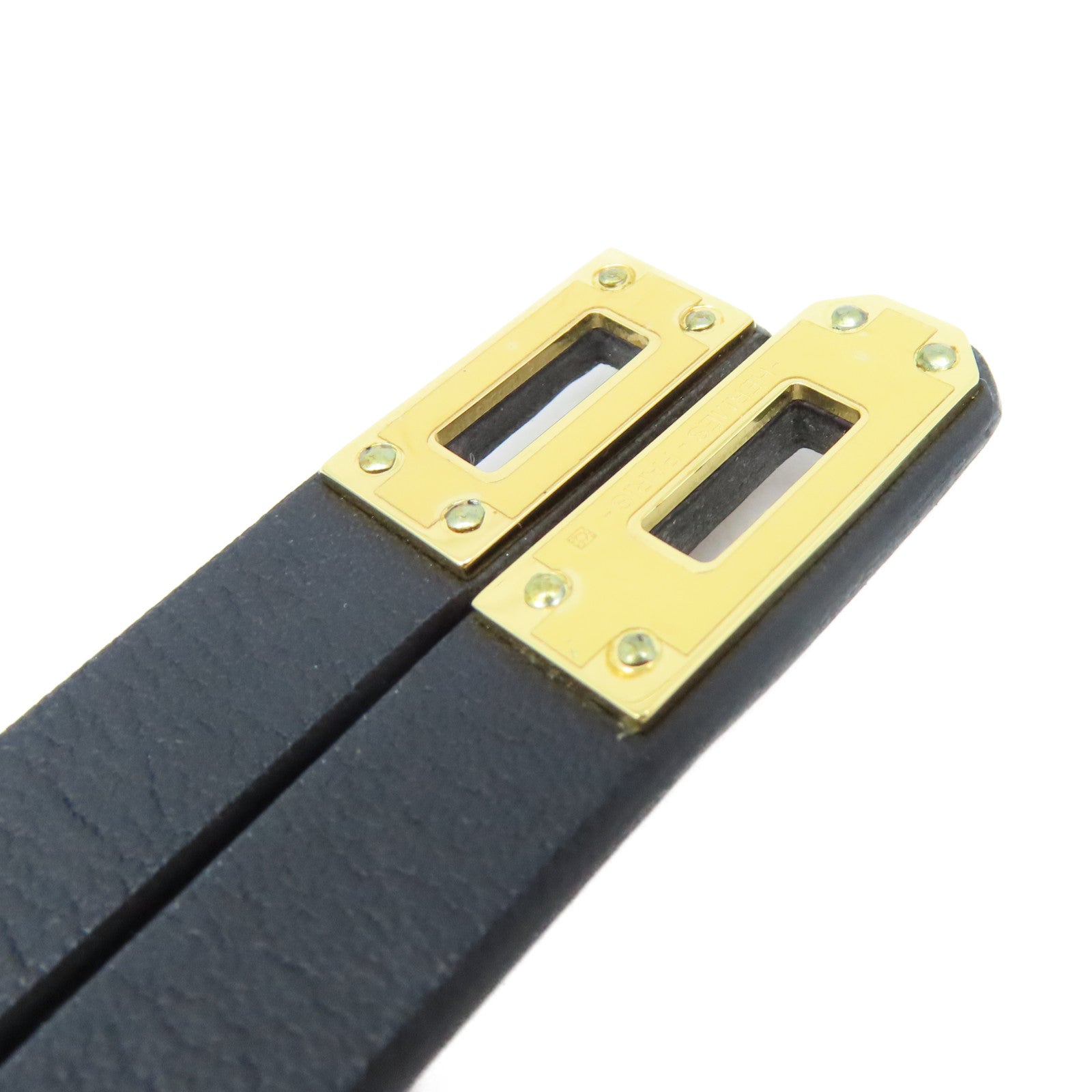 HERMES Swift皮革Mini Kelly Double Tour Bracelet金扣手鏈金色/大象灰色