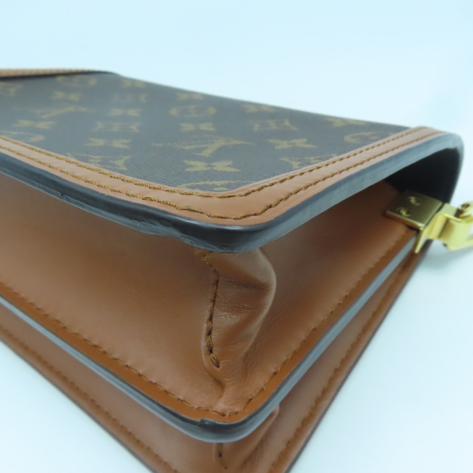LOUIS VUITTON Monogram Mini Pauphine Gold Buckle Shoulder Bag Brown