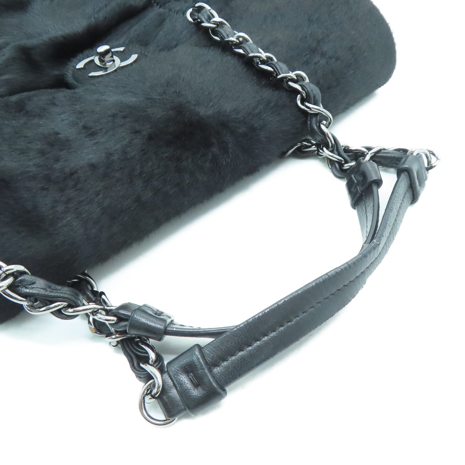 CHANEL 【激减优惠】马毛Chain Shoulder银扣链带肩背袋黑色