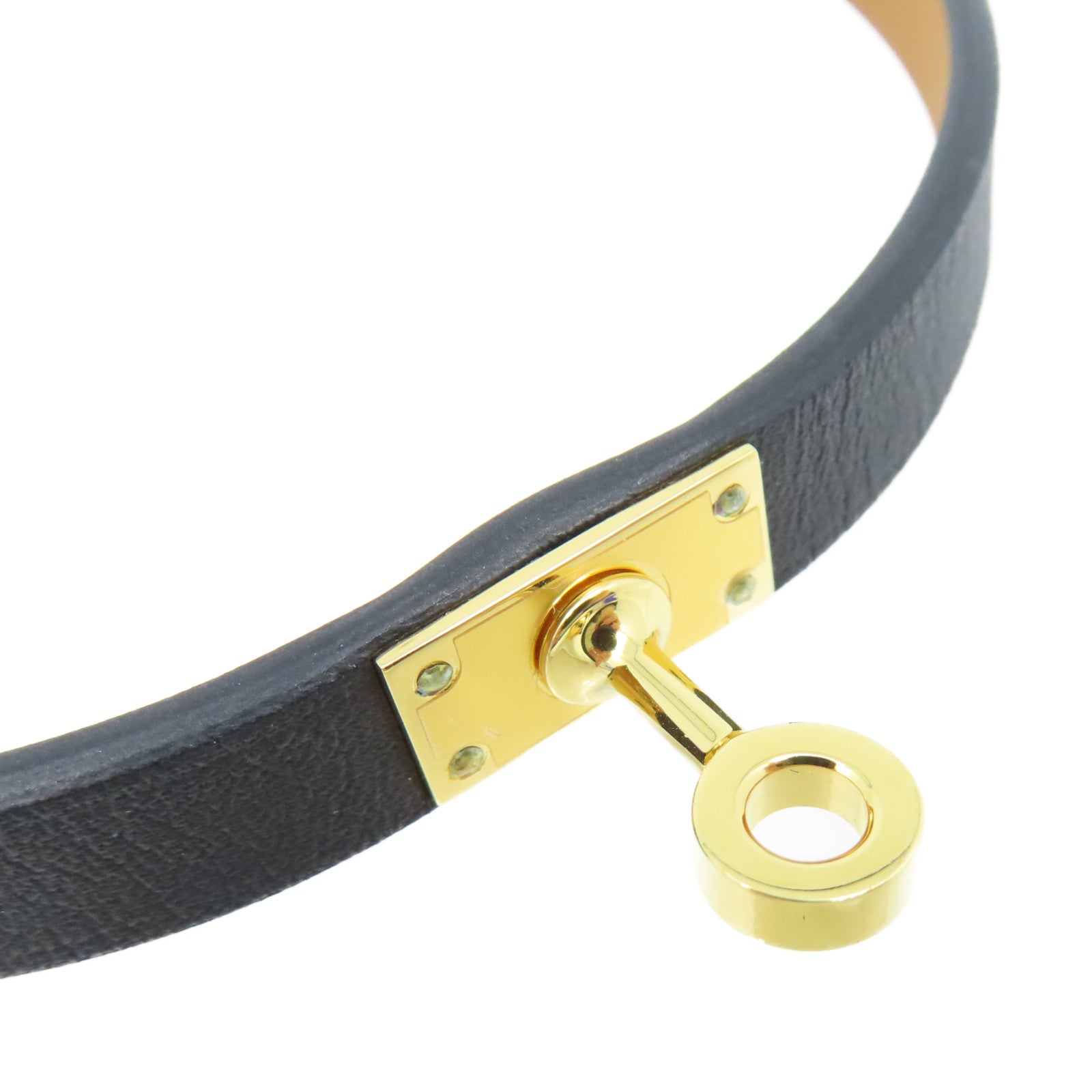 HERMES Swift皮革Mini Kelly Double Tour Bracelet金扣手鏈金色/大象灰色