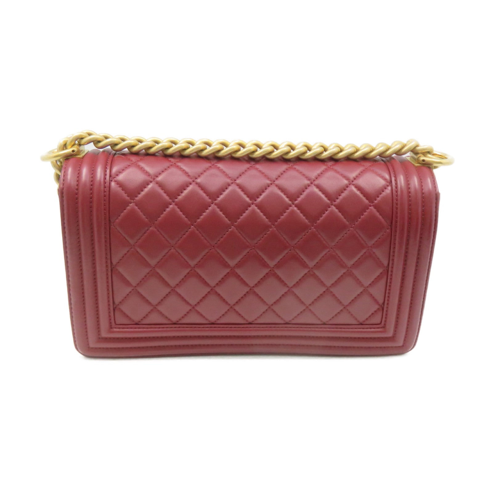 CHANEL 菱格羊皮皮革Boy Chanel Chain Shoulder Bag金扣链带肩背袋红色