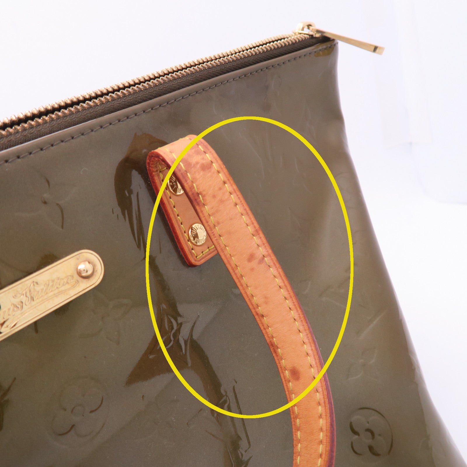 LOUIS VUITTON Vernis Bellevue PM金扣手挽袋綠色