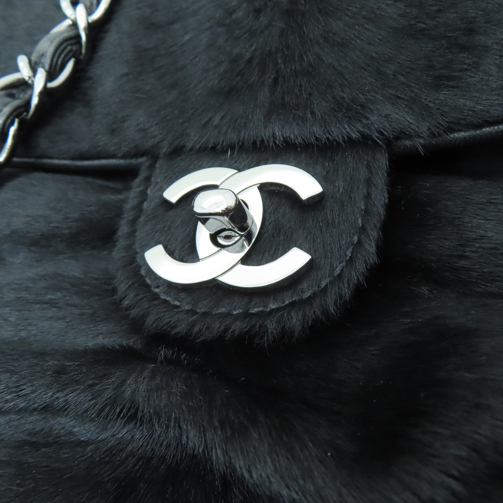 CHANEL 【激减优惠】马毛Chain Shoulder银扣链带肩背袋黑色