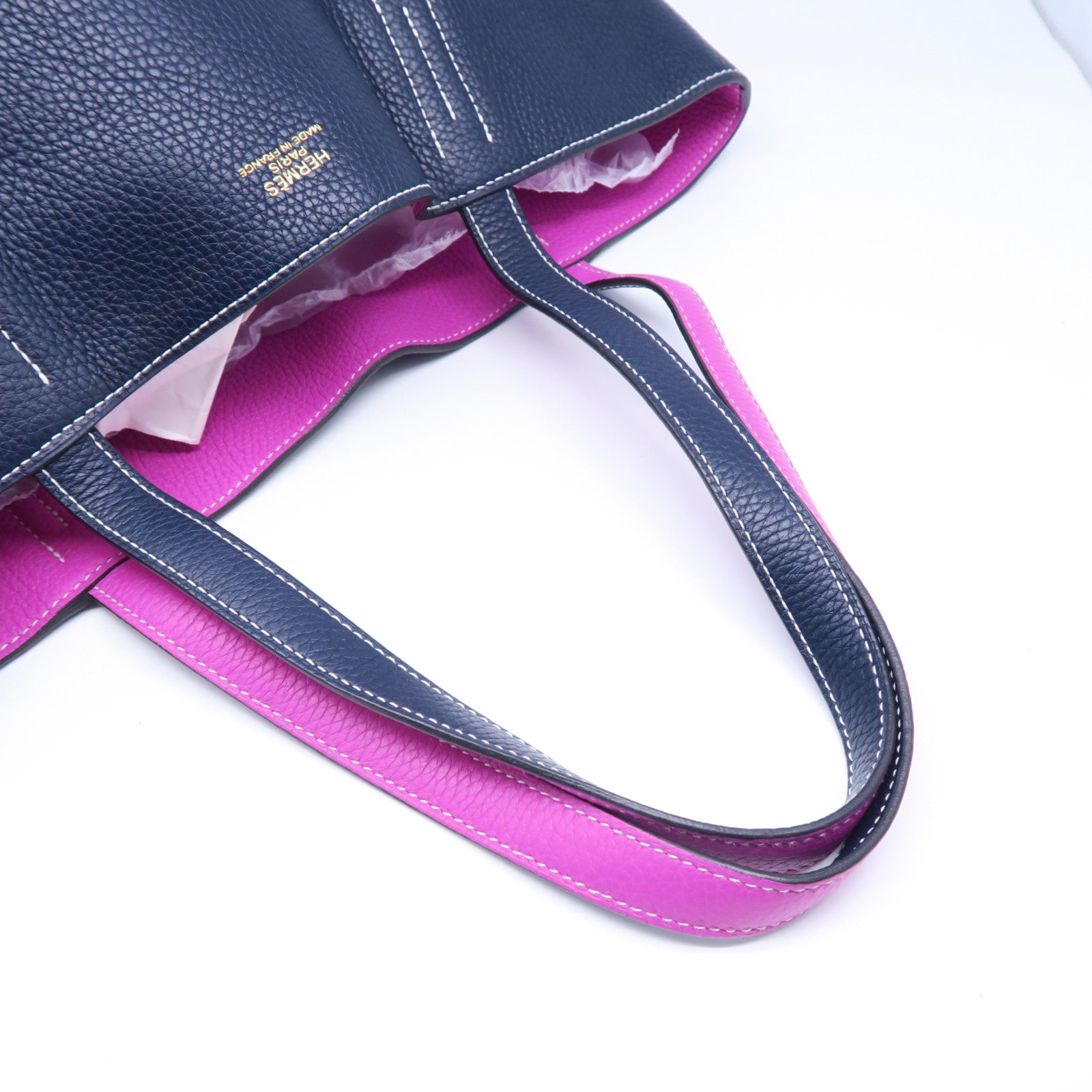 HERMES Taurillon Clemence皮革Double Sens手挽袋藍色/紫色