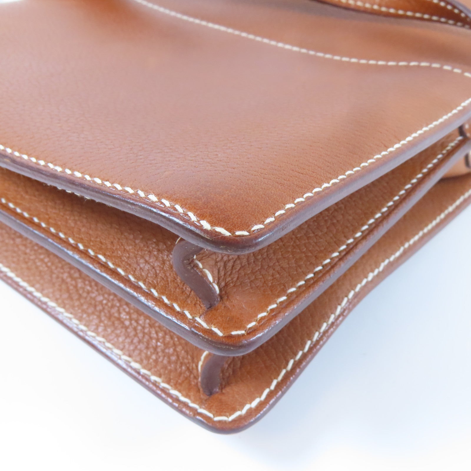 HERMES Evercolor皮革Mini Roulis銀扣肩背袋金色/經典駝色