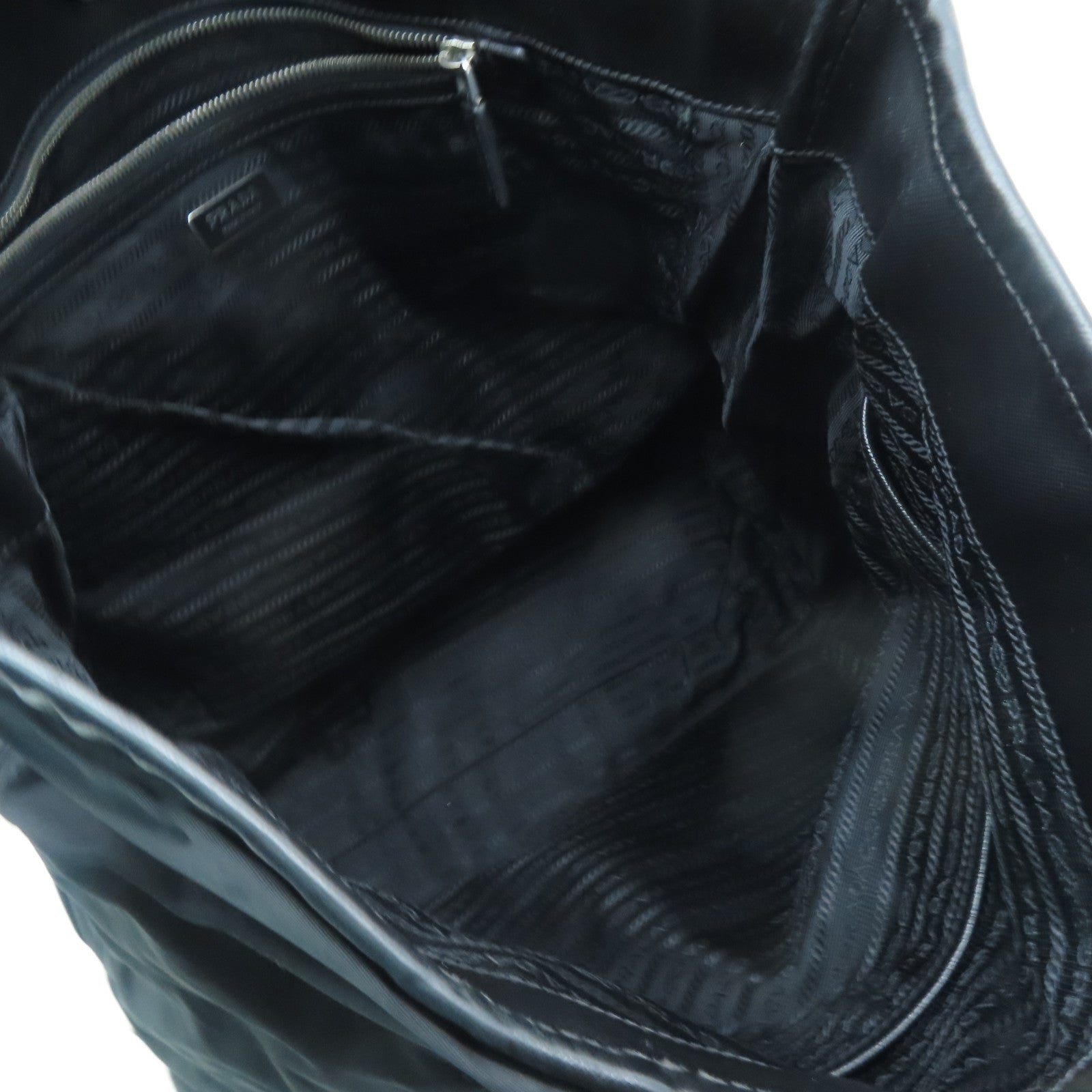 PRADA Nylon Tote Bag Silver Buckle Hand Bag Black