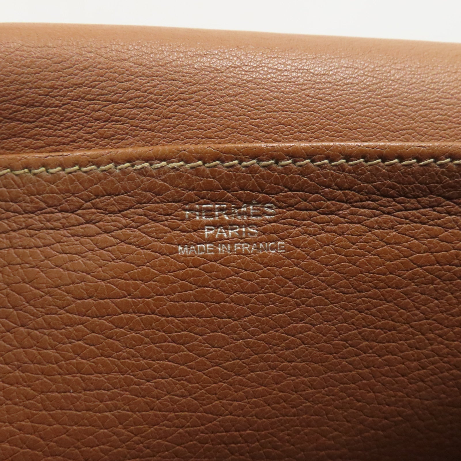 HERMES Clemence皮革Halzan 31銀扣手挽肩背兩用袋經典駝色