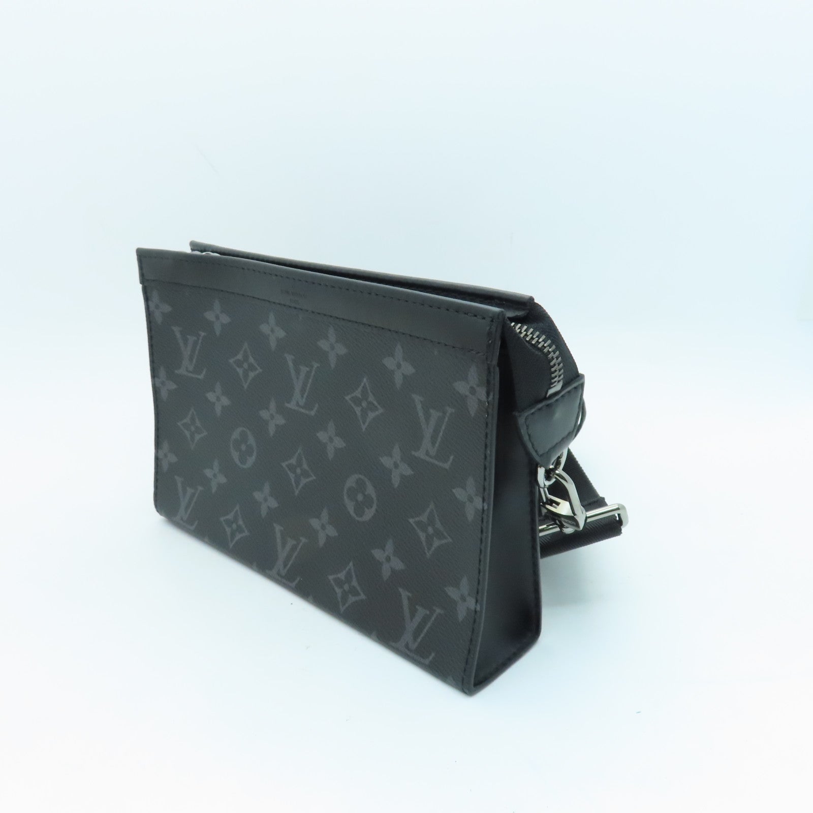 LOUIS VUITTON Monogram Eclipse Gaston Silver Buckle Shoulder Bag Black