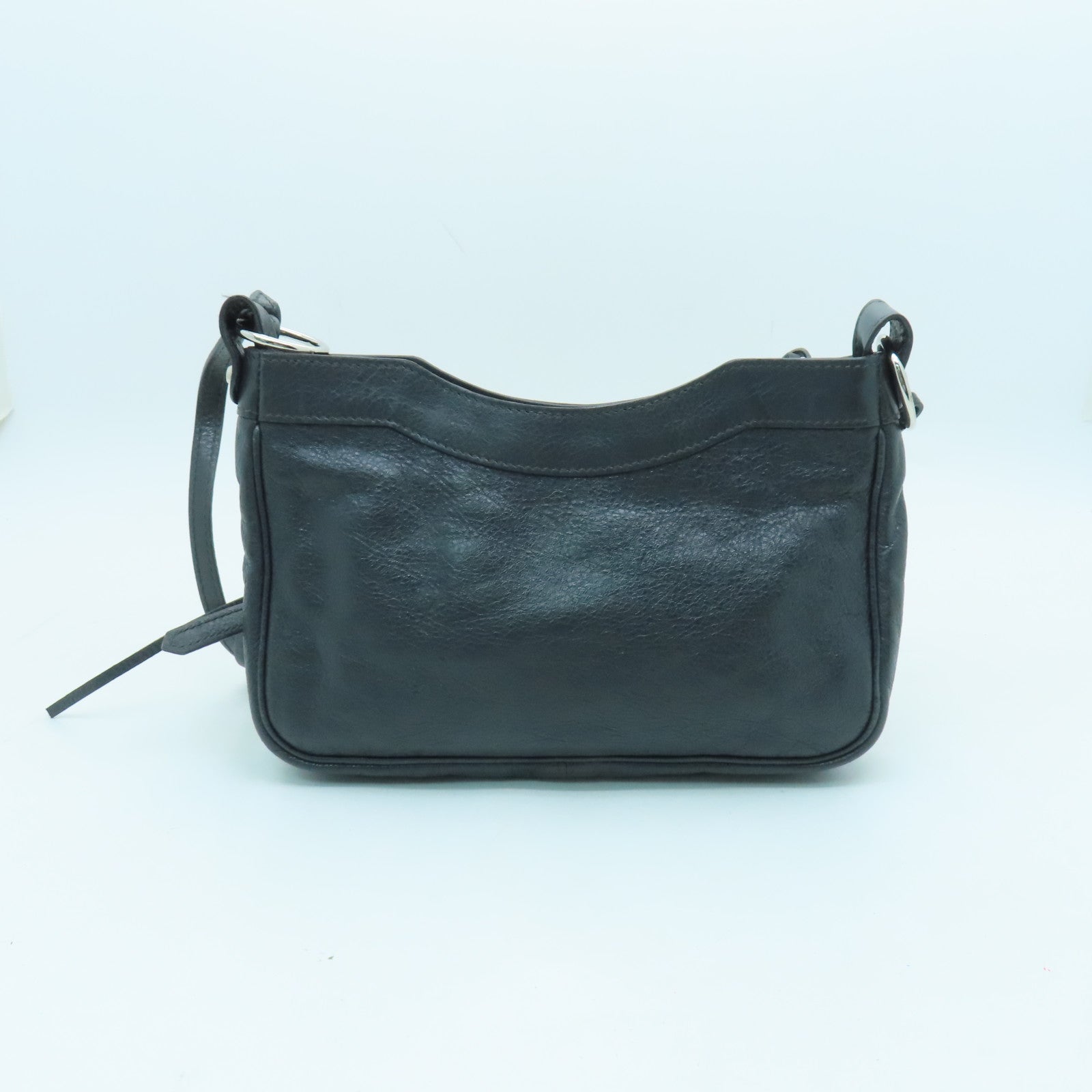 BALENCIAGA Sheepskin Leather Classic Hip Silver Buckle Shoulder Bag Dark Gray