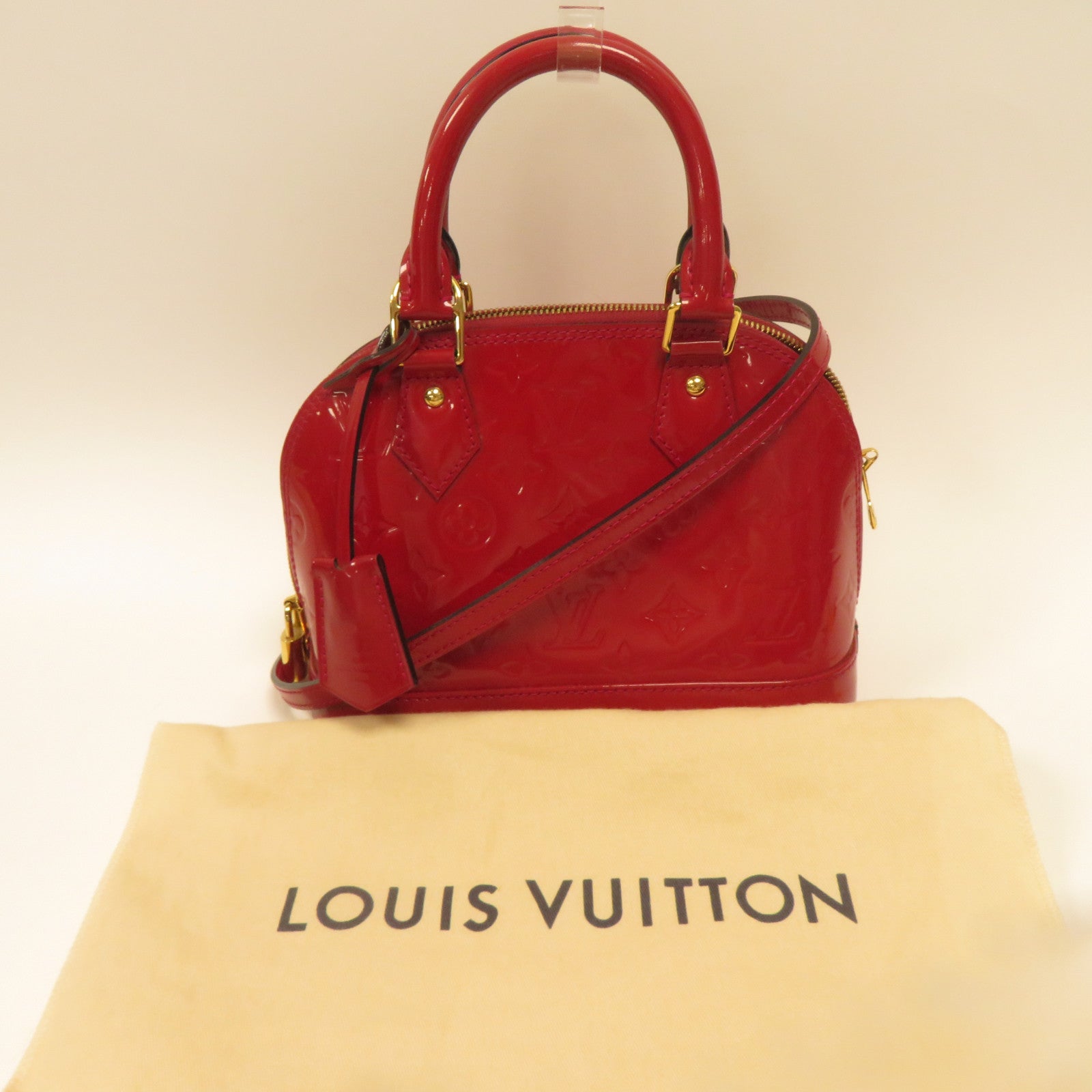 LOUIS VUITTON Monogram Vernis Alma BB金扣手挽肩背兩用袋紅色