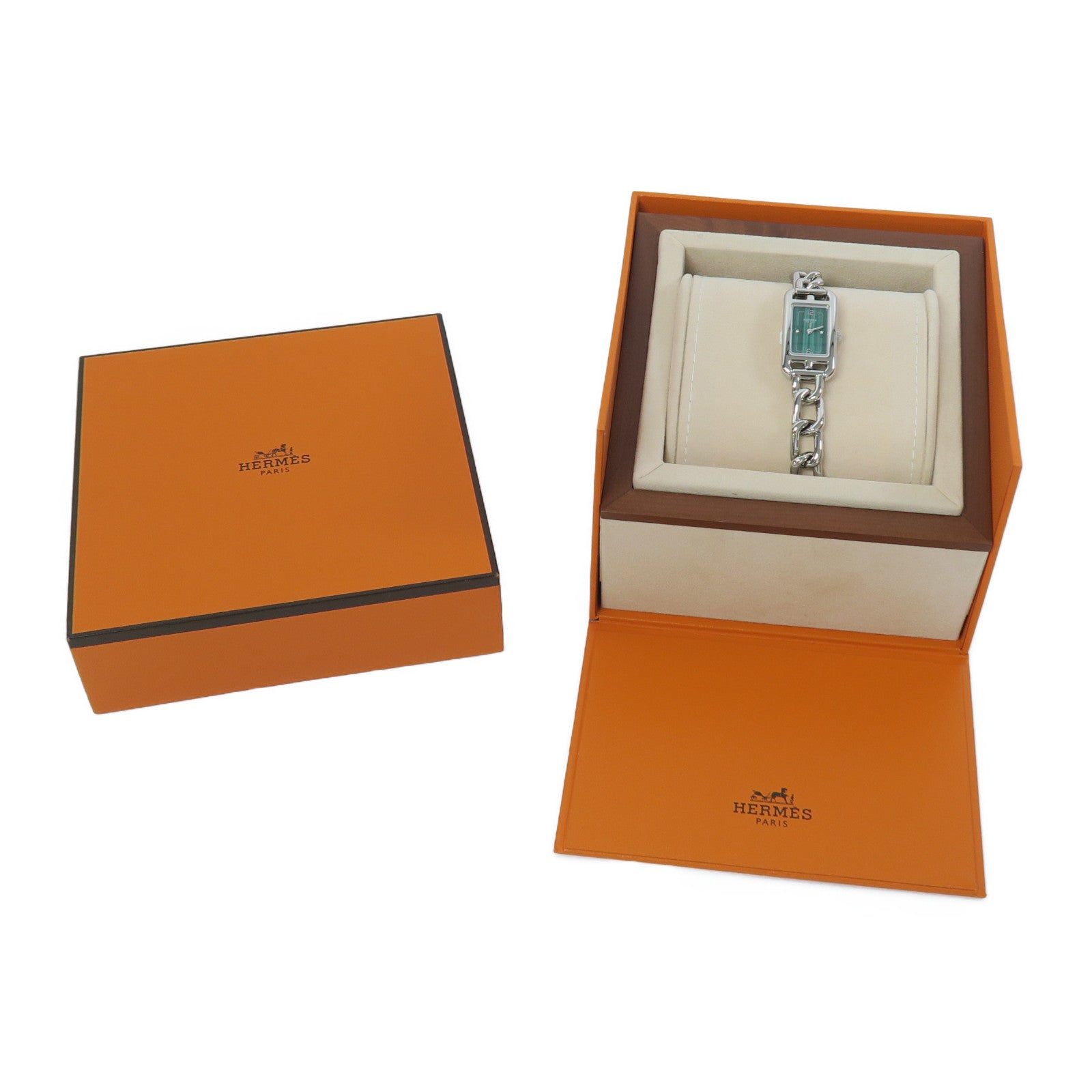 HERMES Nantucket Watch不鏽鋼手錶石英機芯綠色
