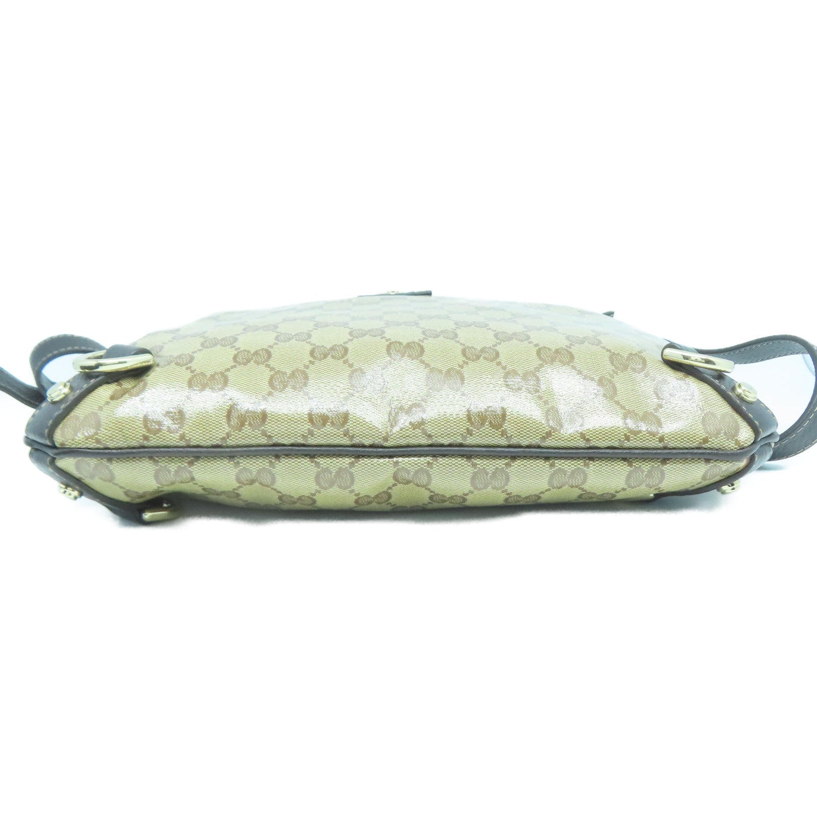 GUCCI 塗層帆布/牛皮皮革Shoulder Bag銀扣肩背袋啡色