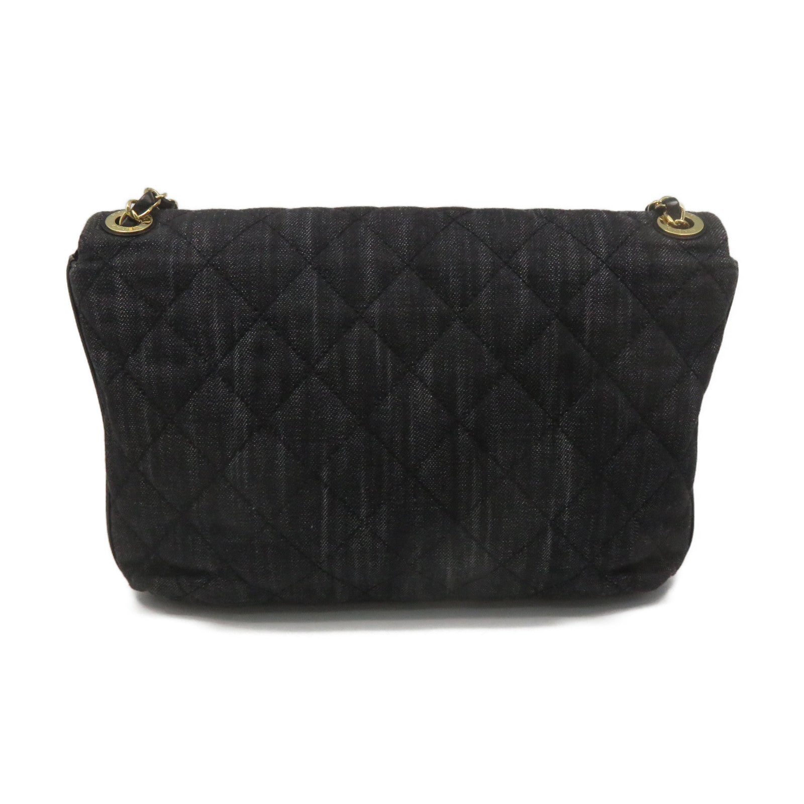 CHANEL Rhombus Denim Chain Shoulder Bag Gold Buckle Chain Belt Shoulder Bag Black