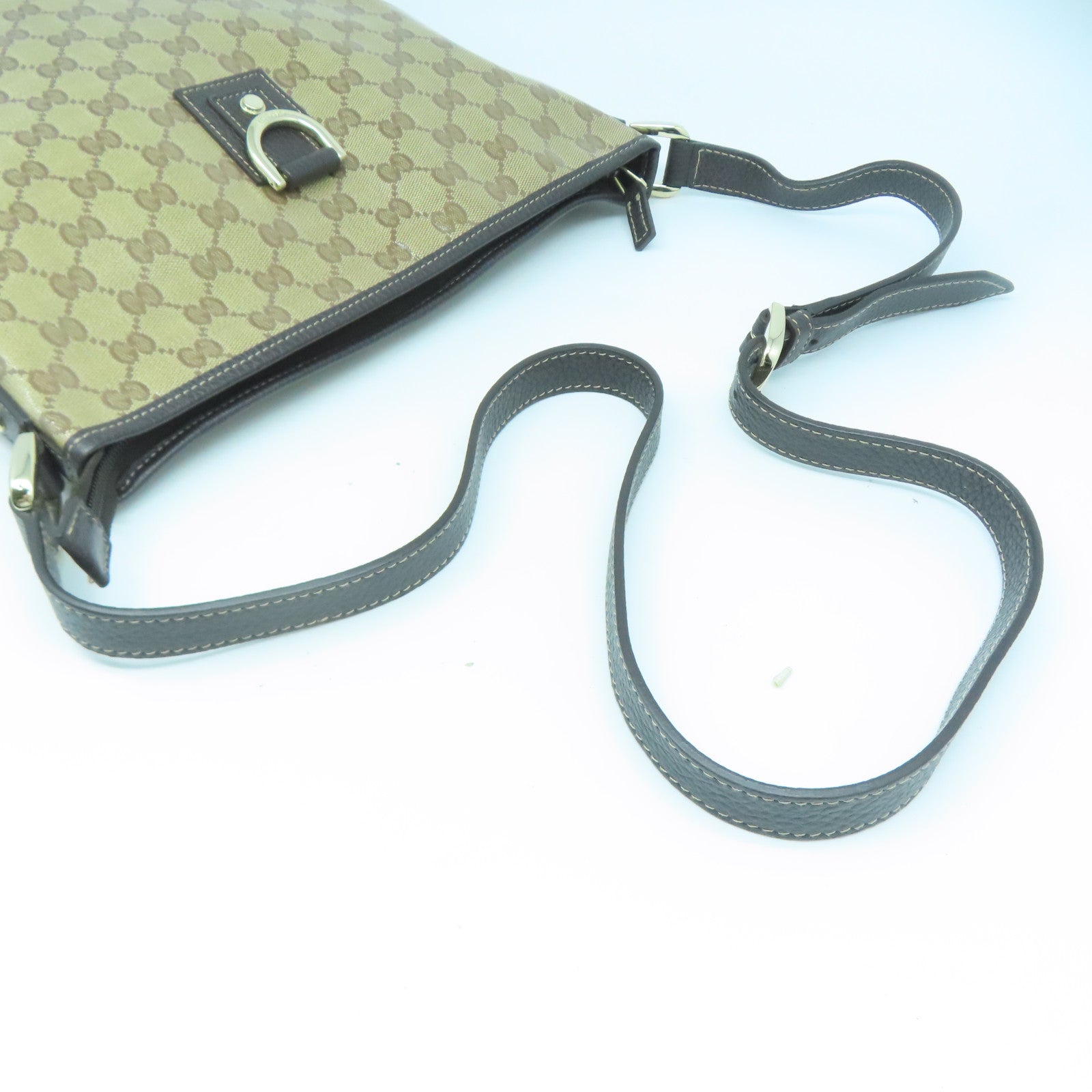 GUCCI 塗層帆布/牛皮皮革Shoulder Bag銀扣肩背袋啡色