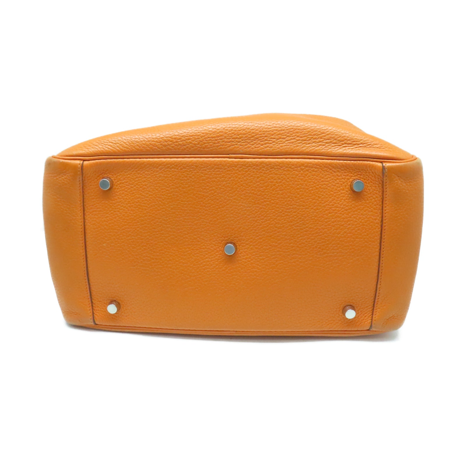 HERMES Taurillon Clemence Leather Lindy 34 Silver Buckle Handle Shoulder Bag Orange