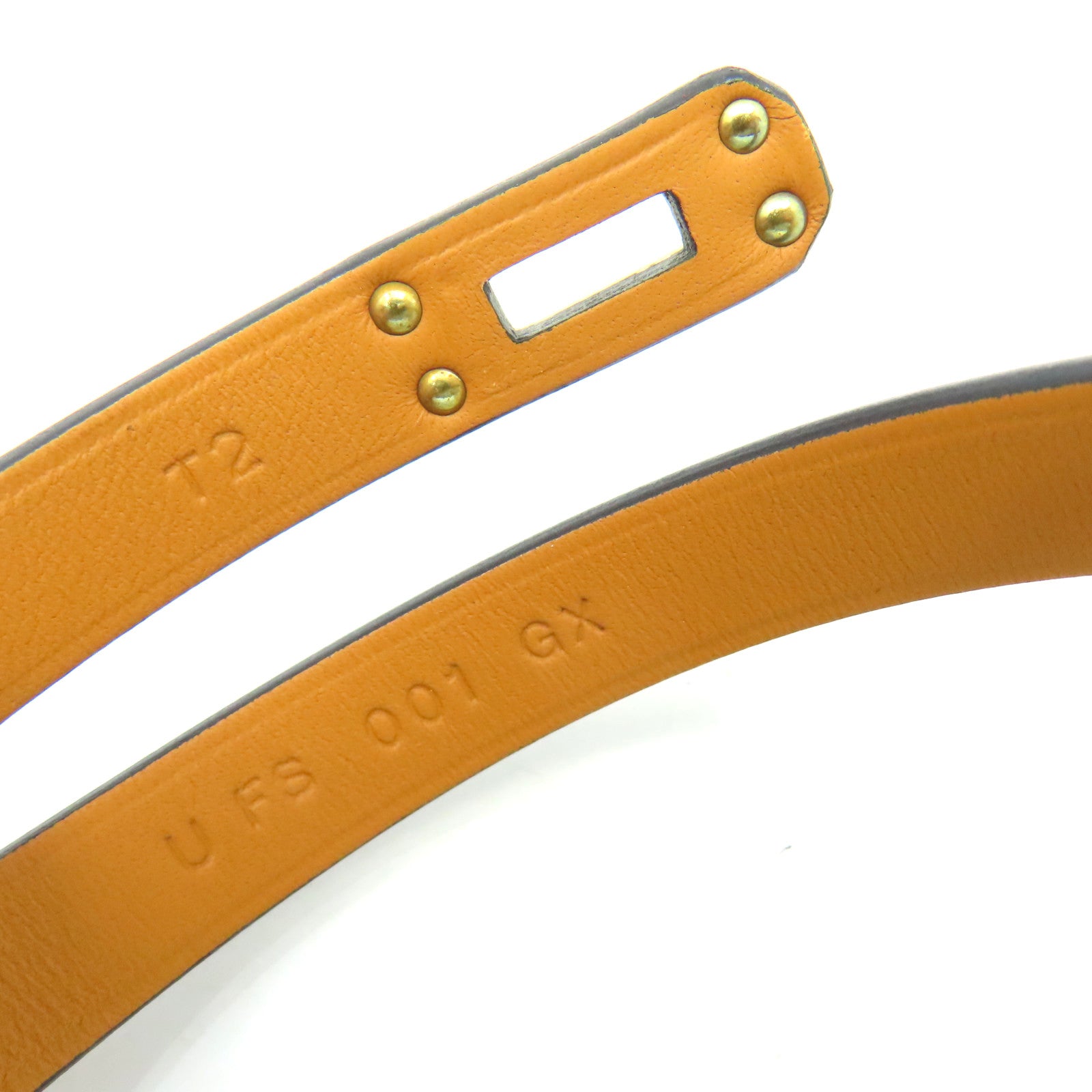 HERMES Swift皮革Mini Kelly Double Tour Bracelet金扣手鏈金色/大象灰色