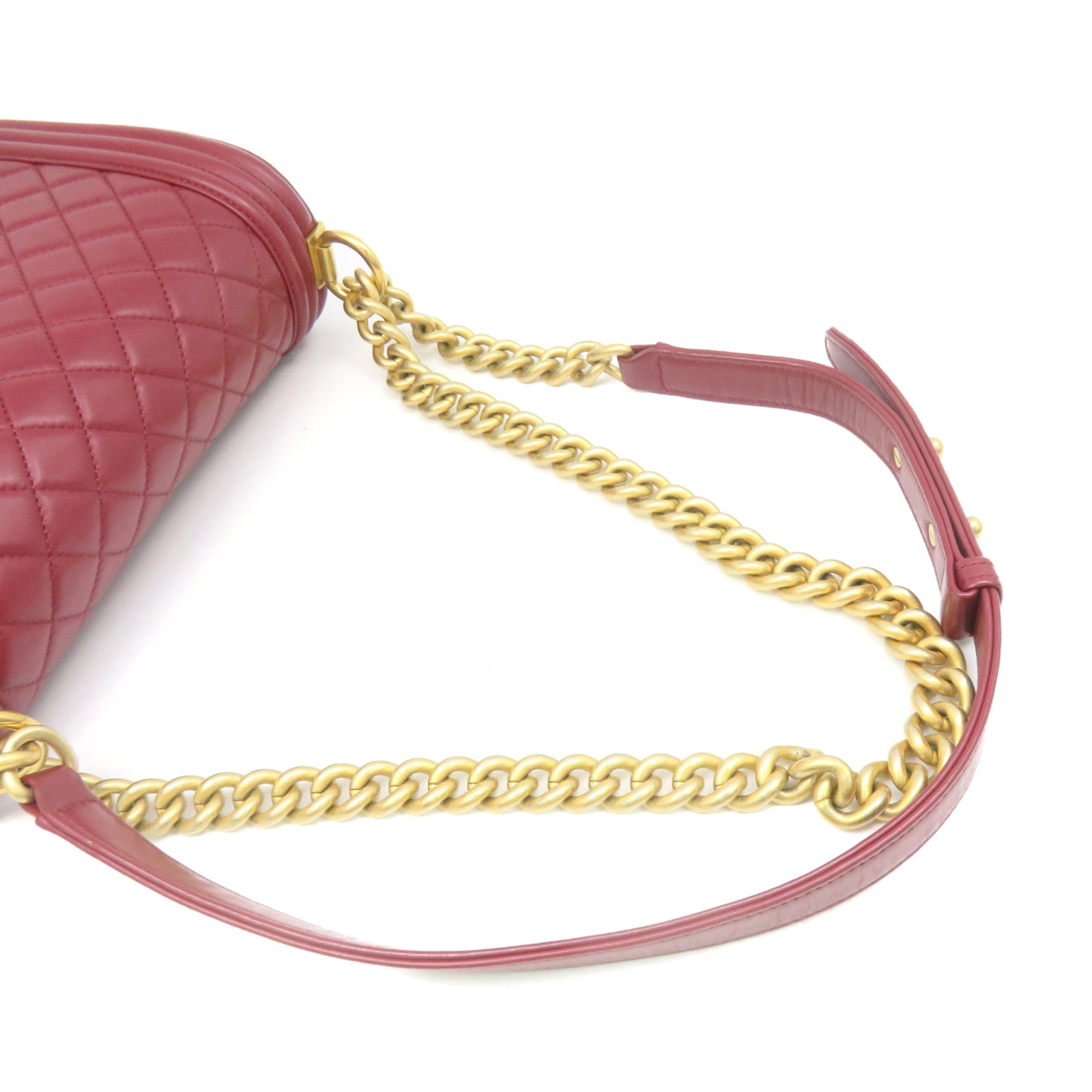 CHANEL 菱格羊皮皮革Boy Chanel Chain Shoulder Bag金扣链带肩背袋红色