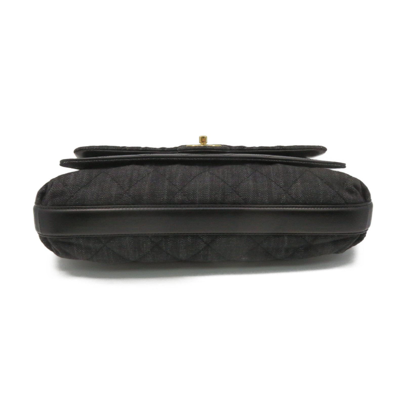 CHANEL Rhombus Denim Chain Shoulder Bag Gold Buckle Chain Belt Shoulder Bag Black