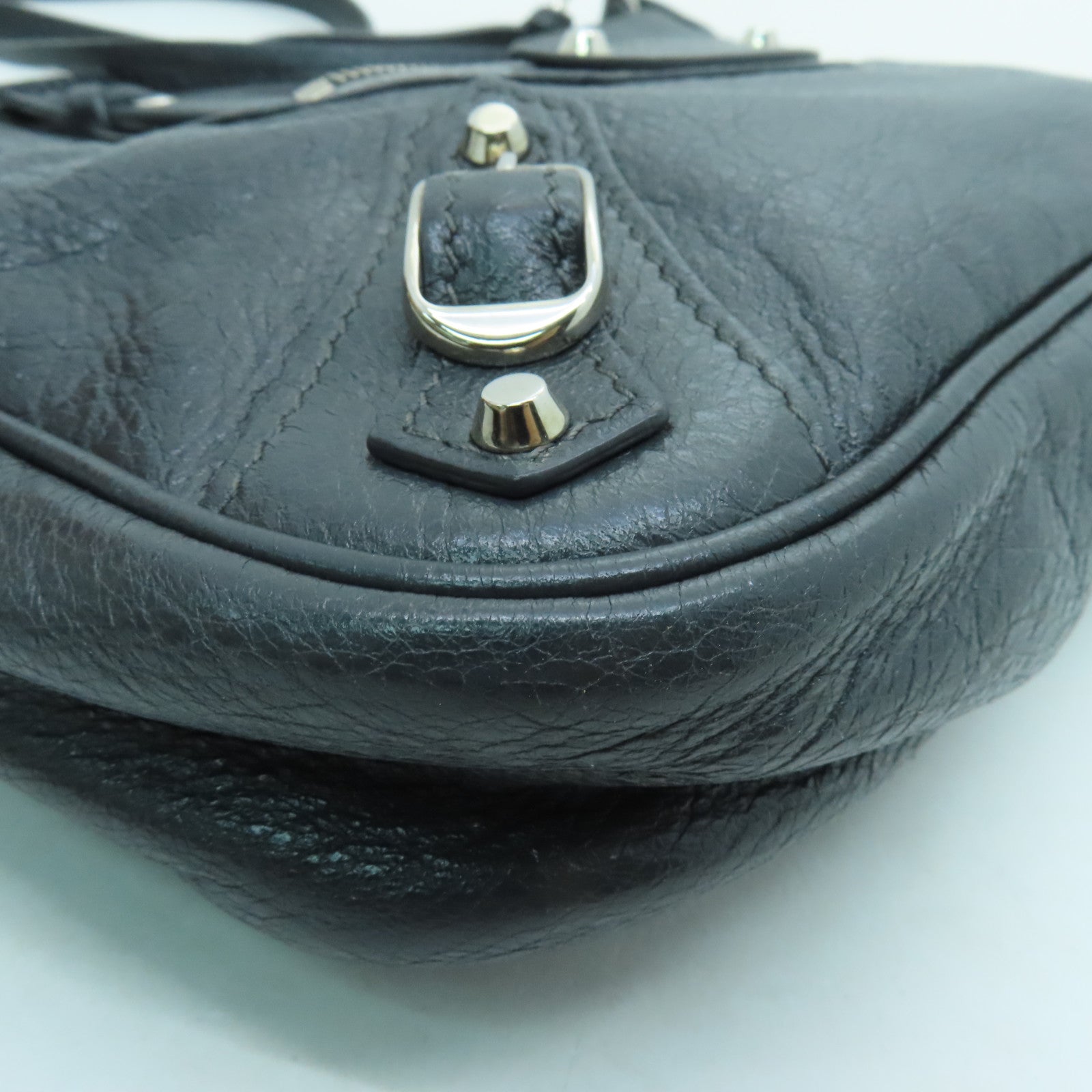 BALENCIAGA Sheepskin Leather Classic Hip Silver Buckle Shoulder Bag Dark Gray