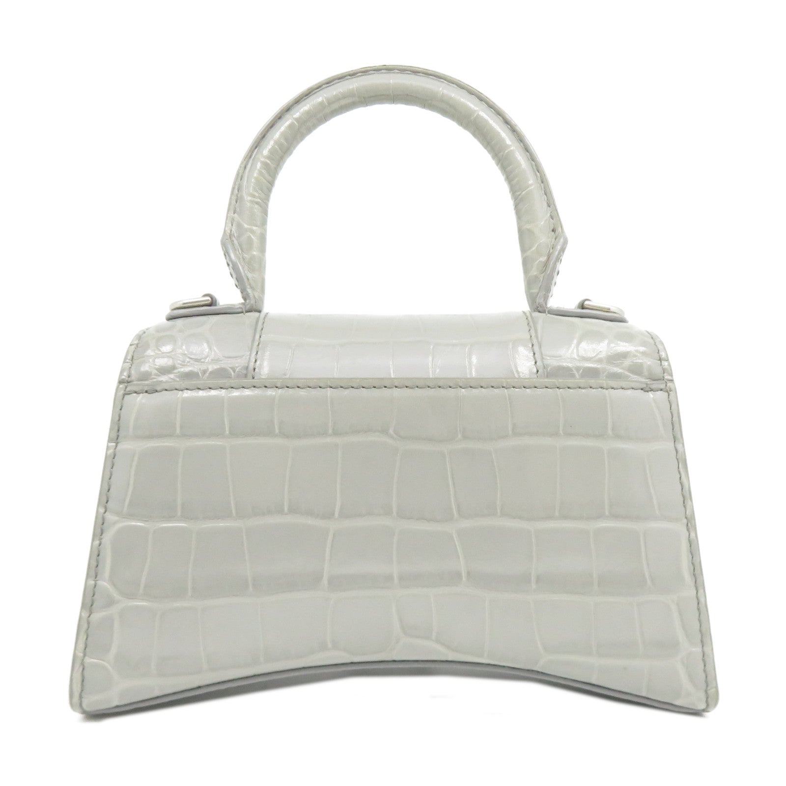 BALENCIAGA 牛皮皮革Hourglass XS銀扣手挽肩背兩用袋灰色