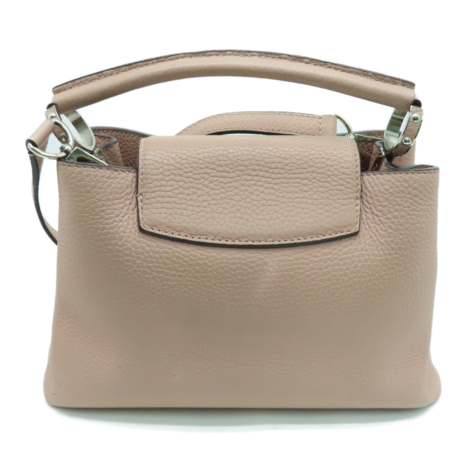 LOUIS VUITTON 牛皮皮革Capucines BB银扣手挽肩背两用袋粉红色