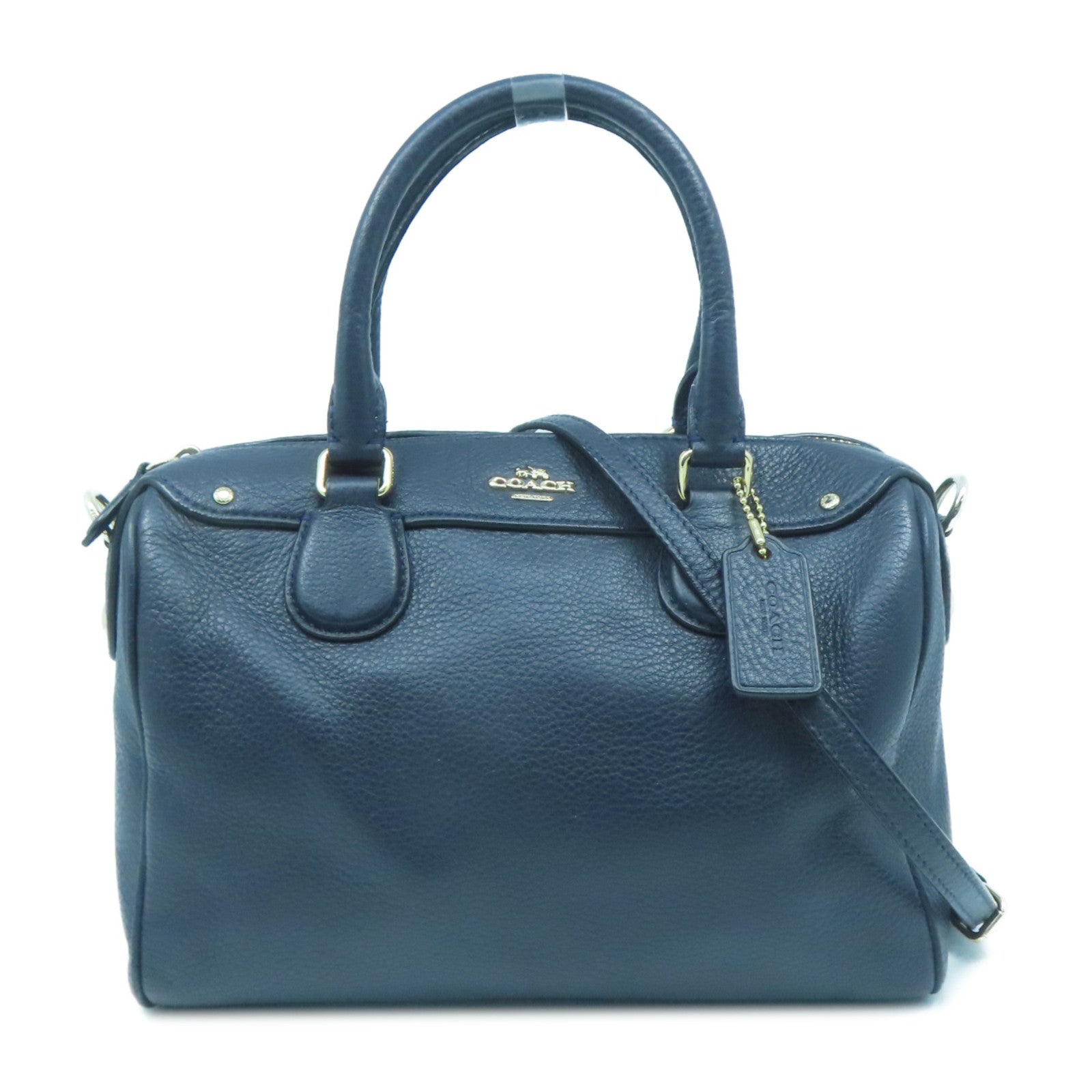 COACH 牛皮皮革2 Way Shoulder Bga金扣手挽肩背兩用袋深藍色