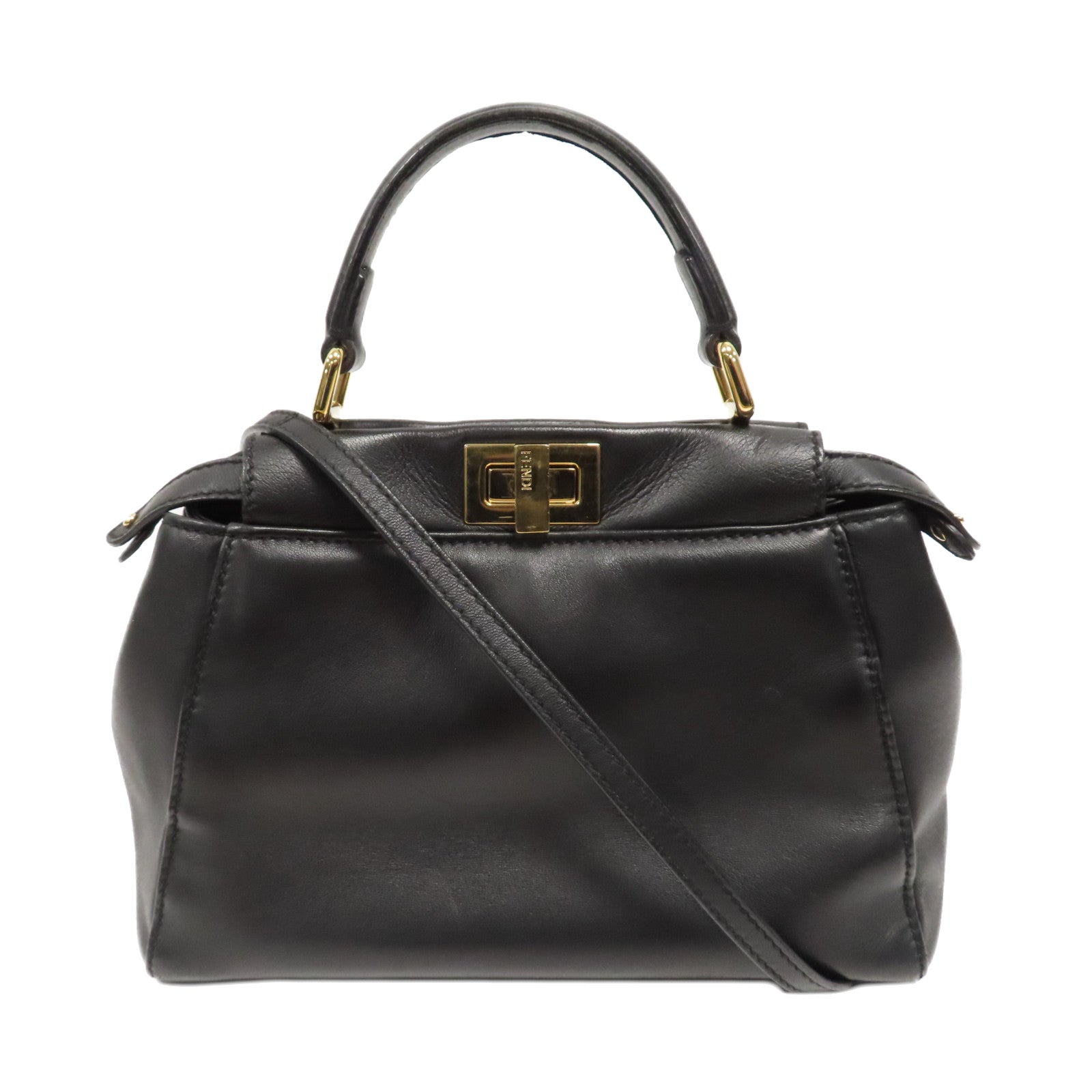 FENDI 牛皮皮革Mini Peekaboo金扣手挽肩背兩用袋黑色