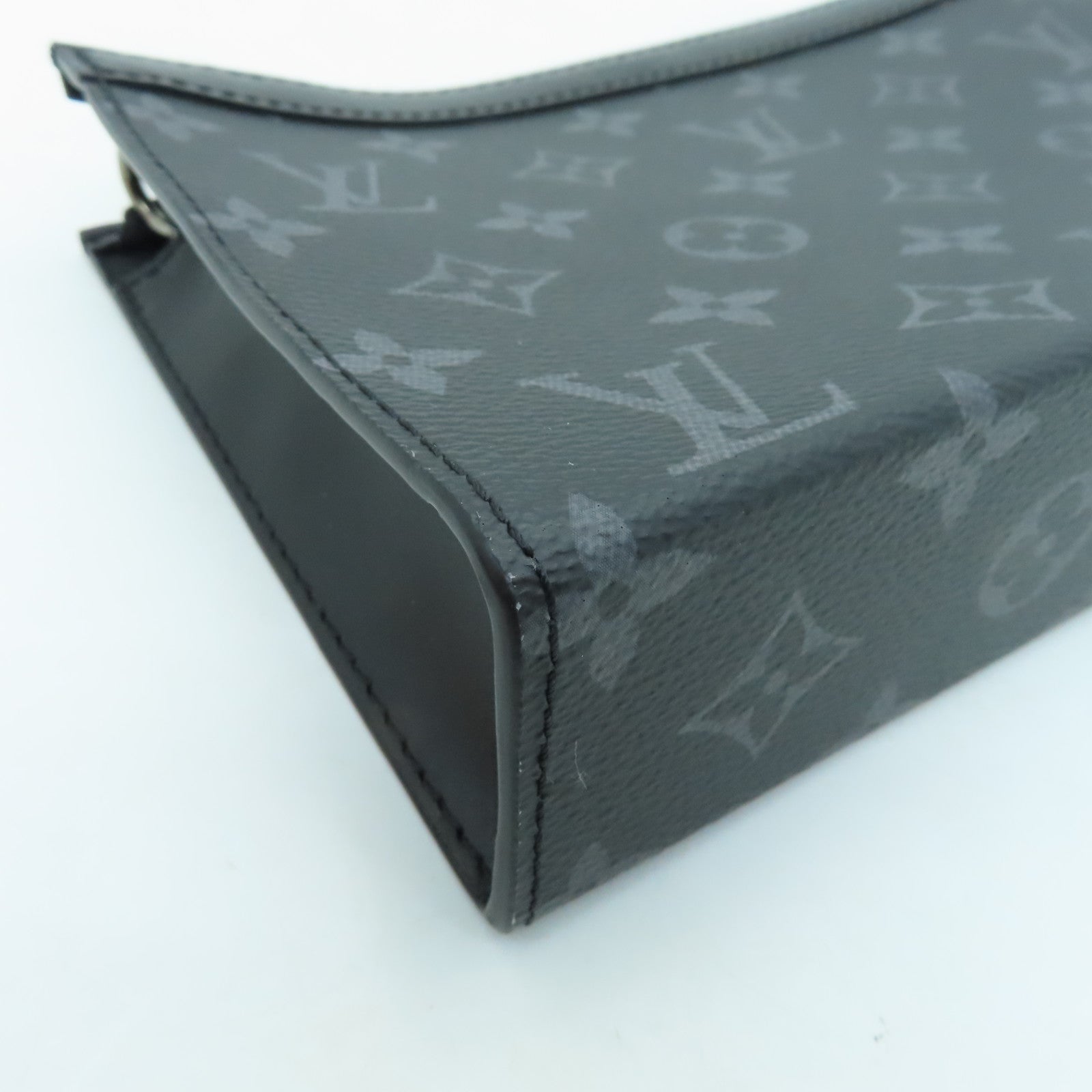 LOUIS VUITTON Monogram Eclipse Gaston Silver Buckle Shoulder Bag Black