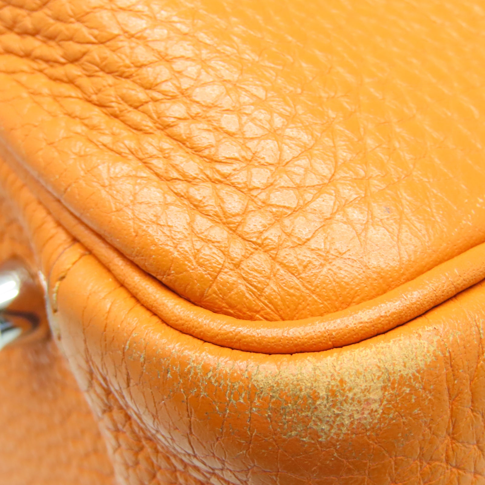 HERMES Taurillon Clemence Leather Lindy 34 Silver Buckle Handle Shoulder Bag Orange