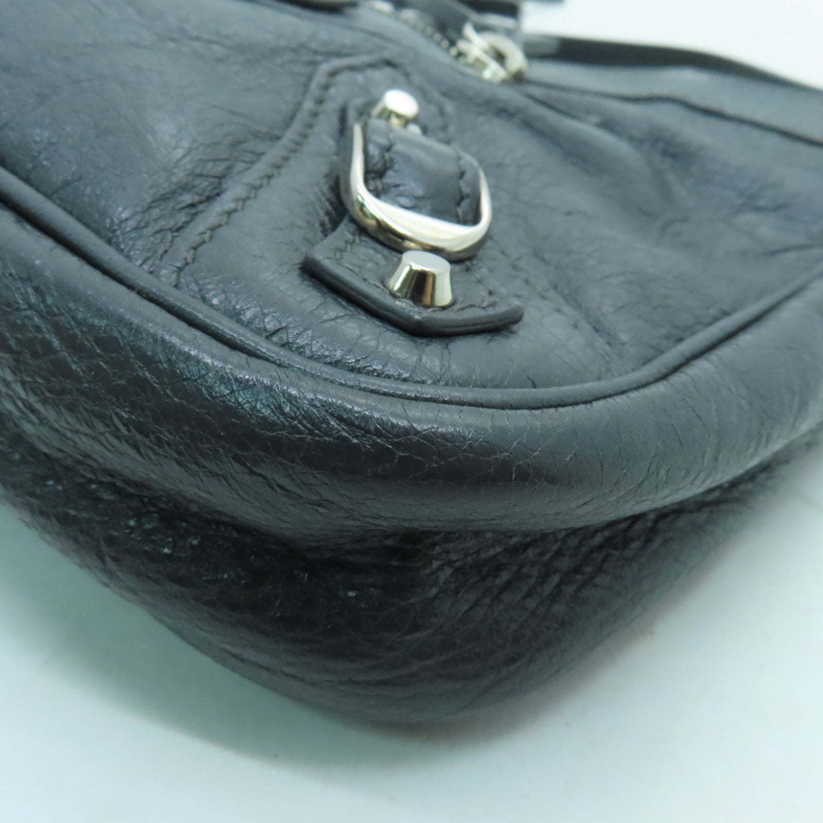 BALENCIAGA Sheepskin Leather Classic Hip Silver Buckle Shoulder Bag Dark Gray