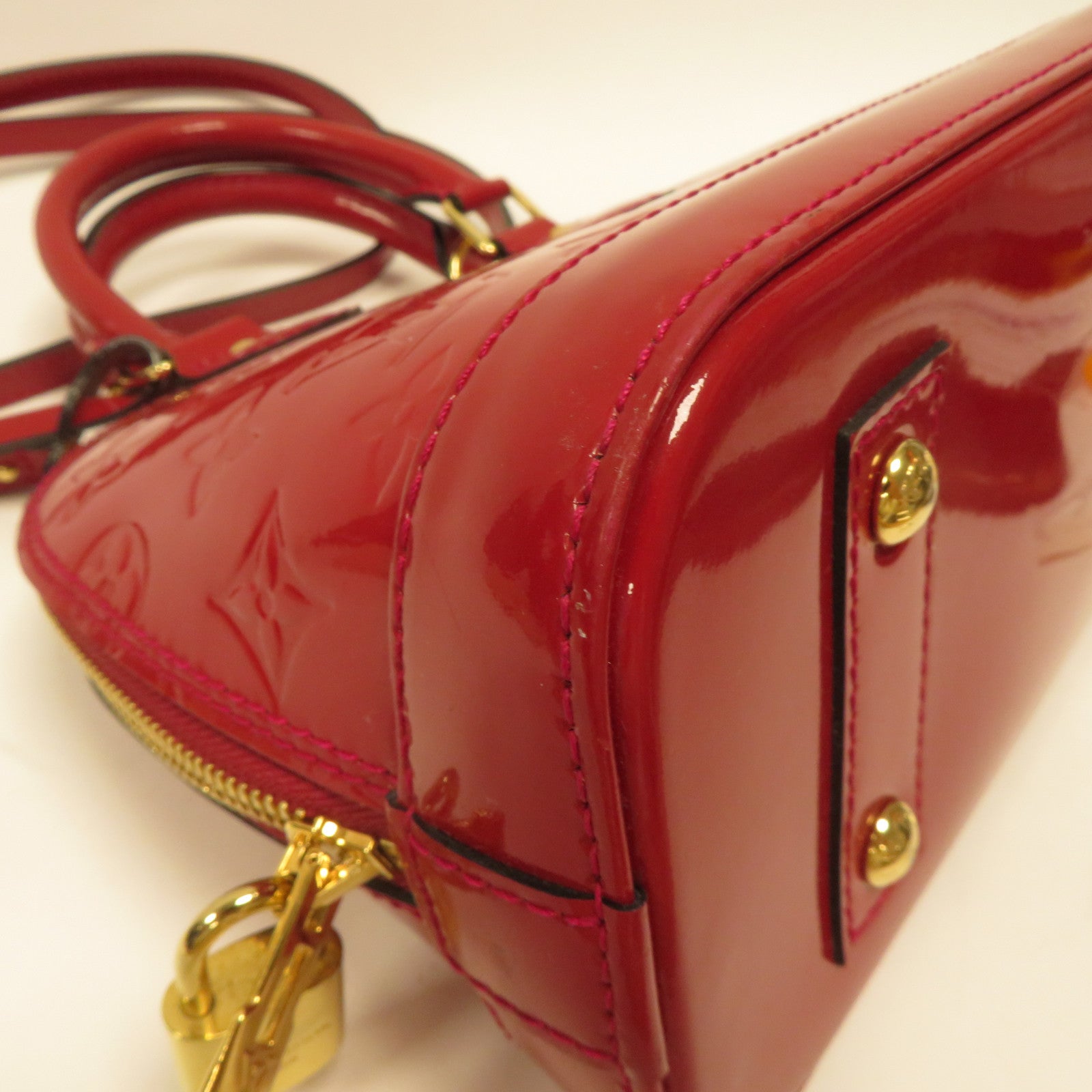 LOUIS VUITTON Monogram Vernis Alma BB金扣手挽肩背兩用袋紅色