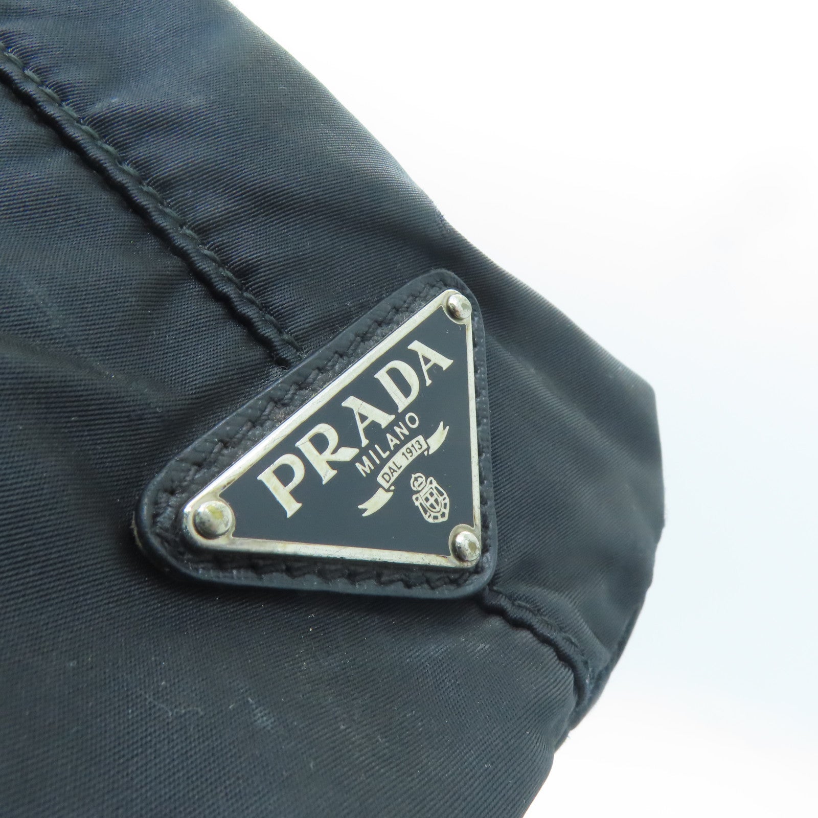 PRADA Nylon Tote Bag Silver Buckle Hand Bag Black
