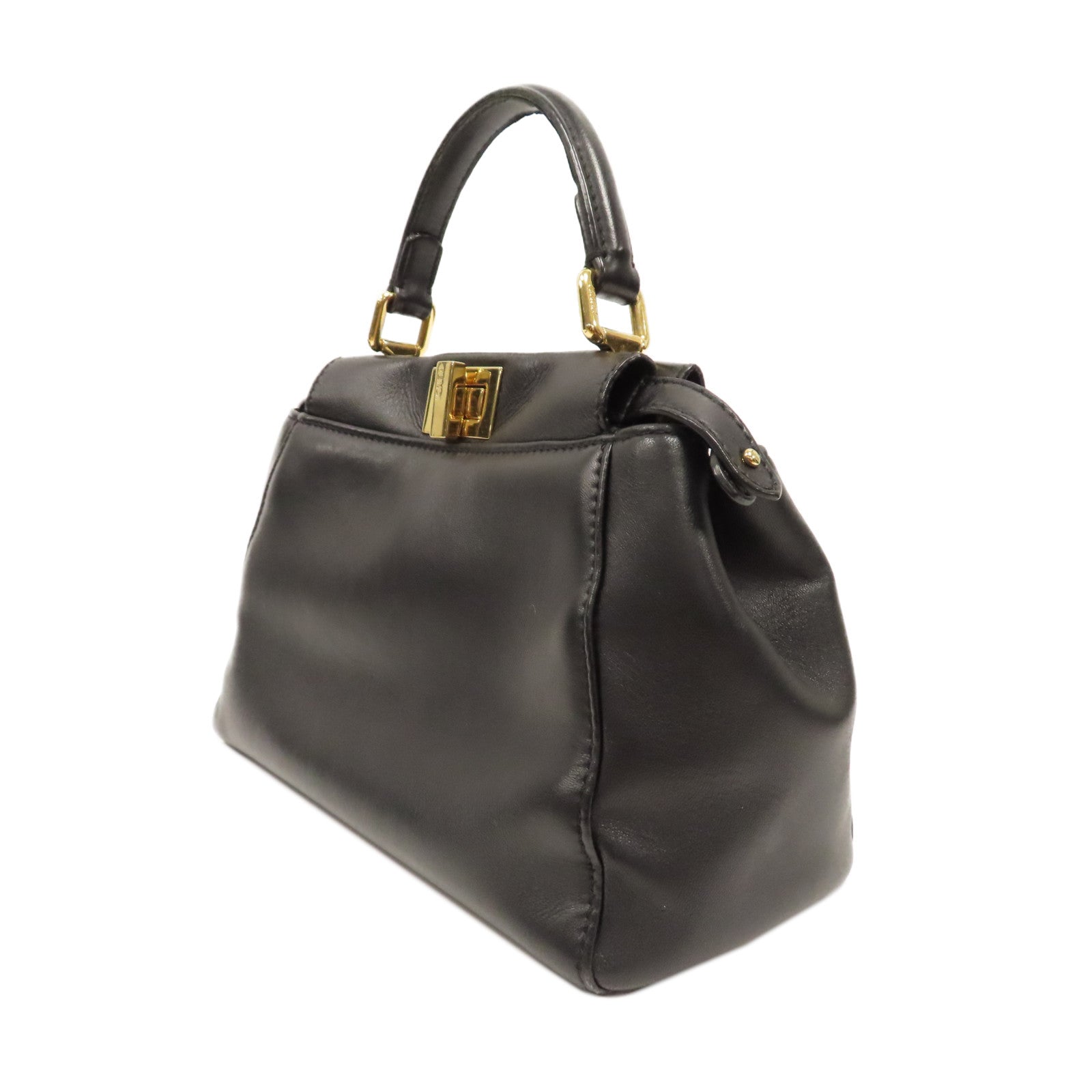 FENDI 牛皮皮革Mini Peekaboo金扣手挽肩背兩用袋黑色