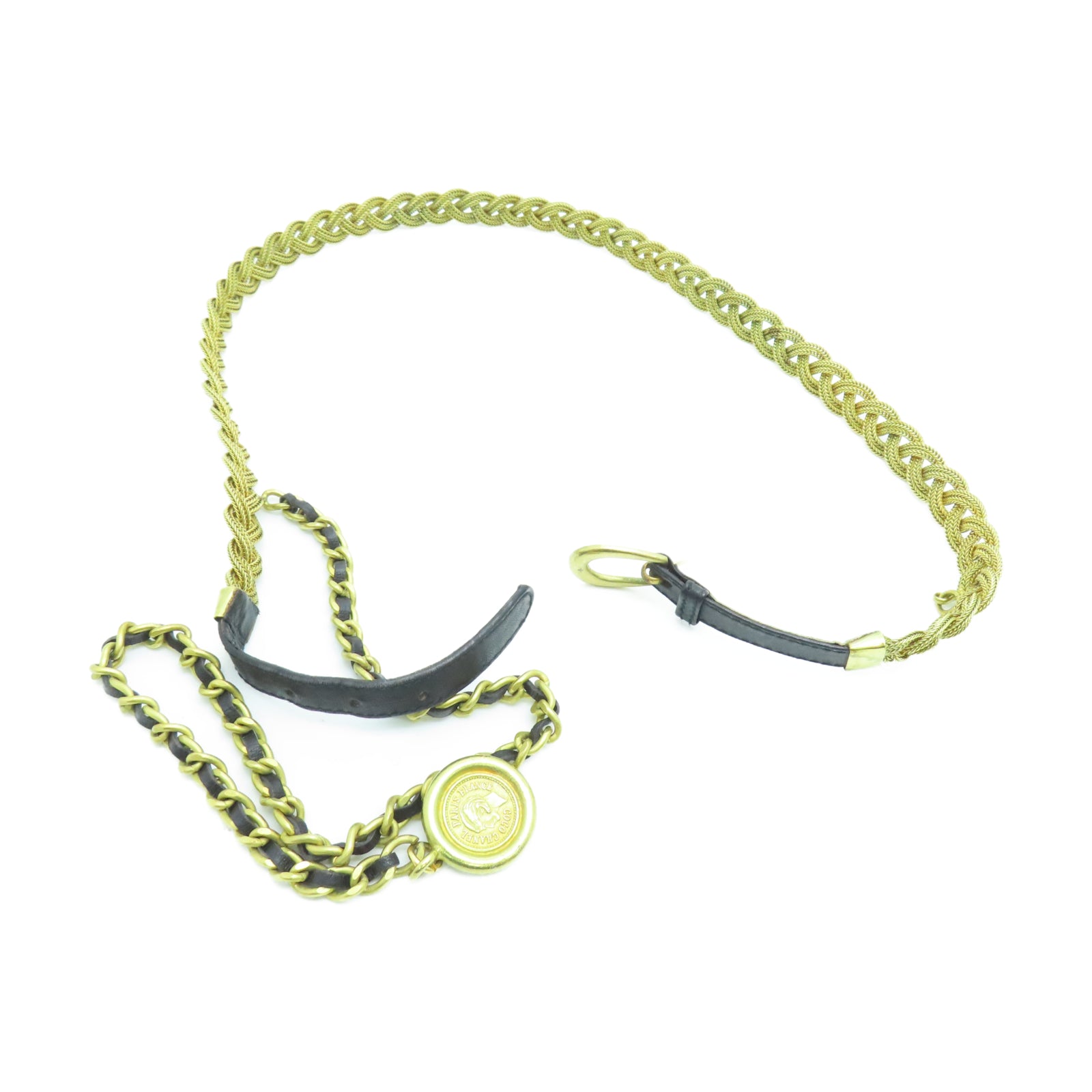 CHANEL 牛皮皮革Vintage Belt金扣皮革黑色