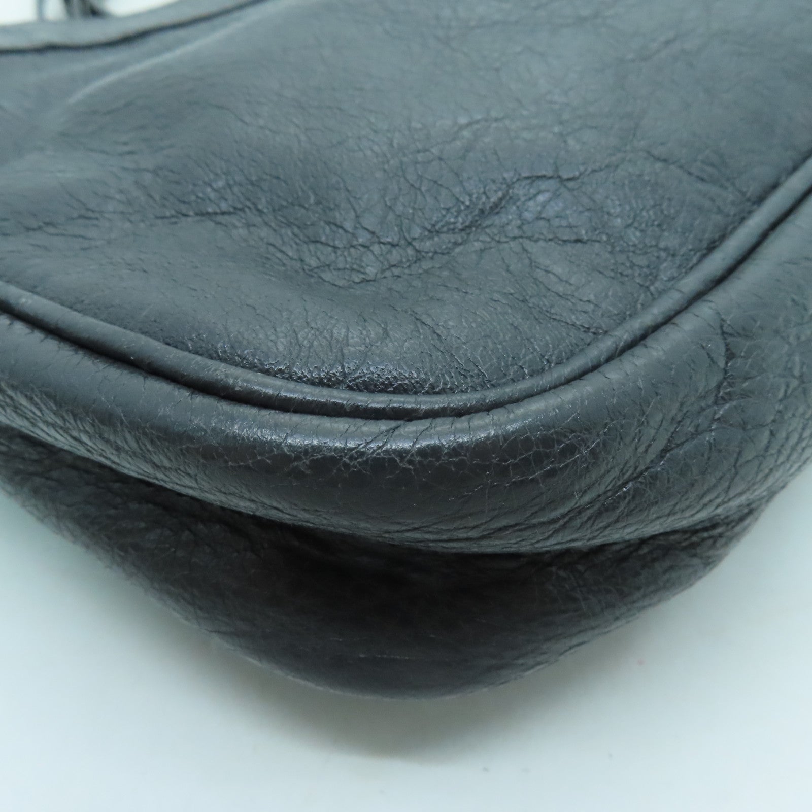 BALENCIAGA Sheepskin Leather Classic Hip Silver Buckle Shoulder Bag Dark Gray