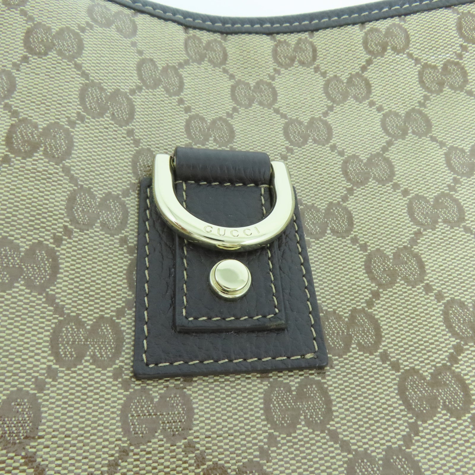 GUCCI 塗層帆布/牛皮皮革Shoulder Bag銀扣肩背袋啡色