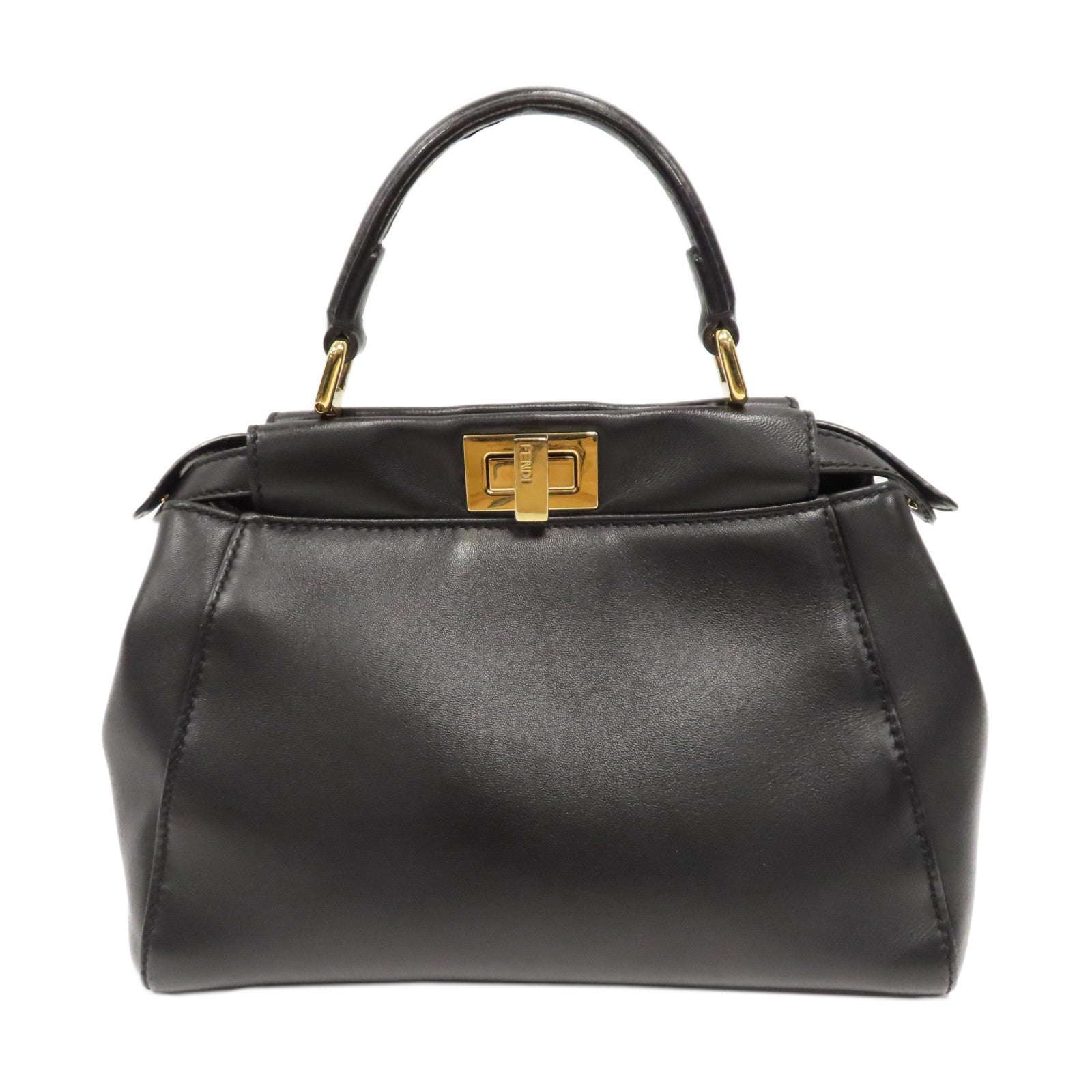 FENDI 牛皮皮革Mini Peekaboo金扣手挽肩背兩用袋黑色