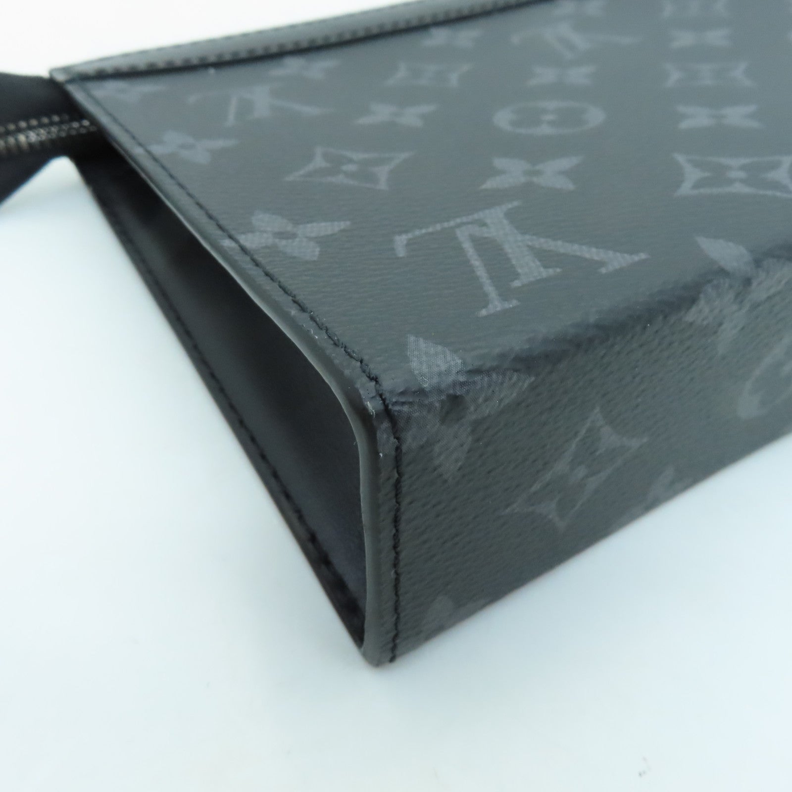 LOUIS VUITTON Monogram Eclipse Gaston Silver Buckle Shoulder Bag Black