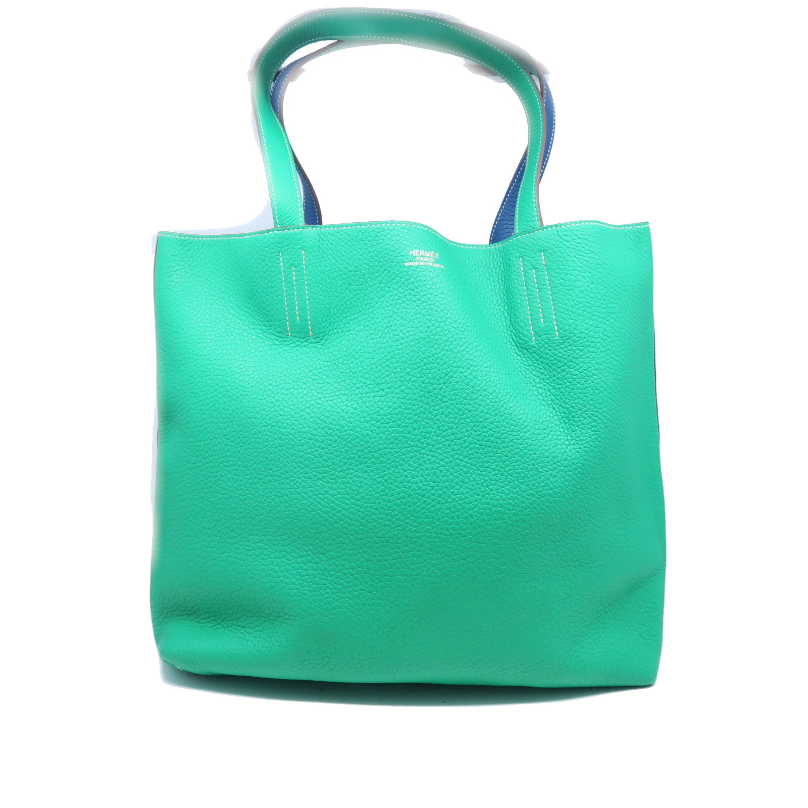 HERMES Taurillon Clemence皮革Double Sens手挽袋绿色/蓝色