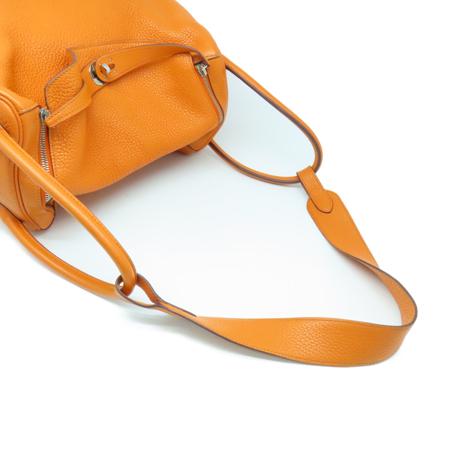 HERMES Taurillon Clemence Leather Lindy 34 Silver Buckle Handle Shoulder Bag Orange