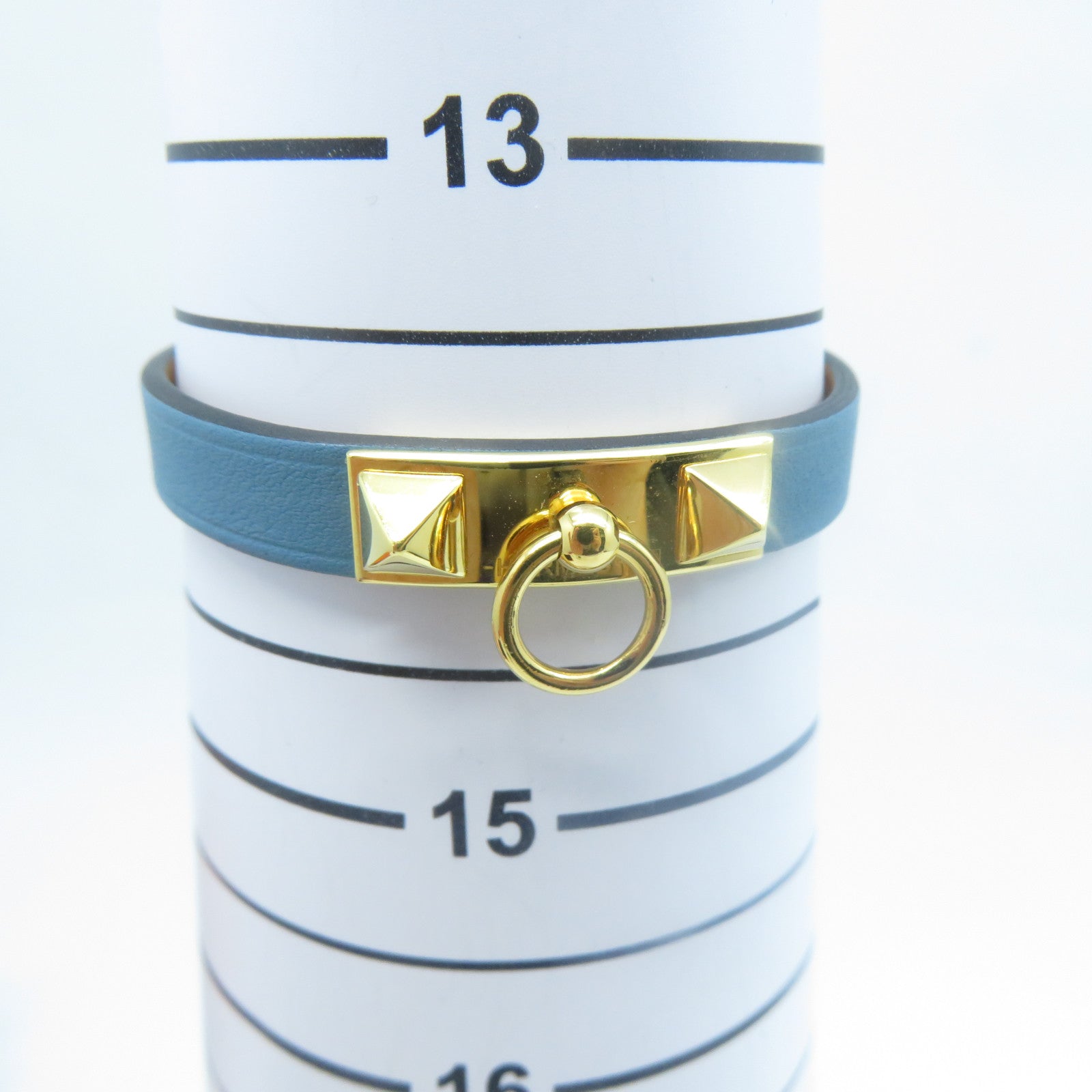 HERMES Swift皮革Rivale Mini Bracelet金扣手鐲牛仔藍色#T1