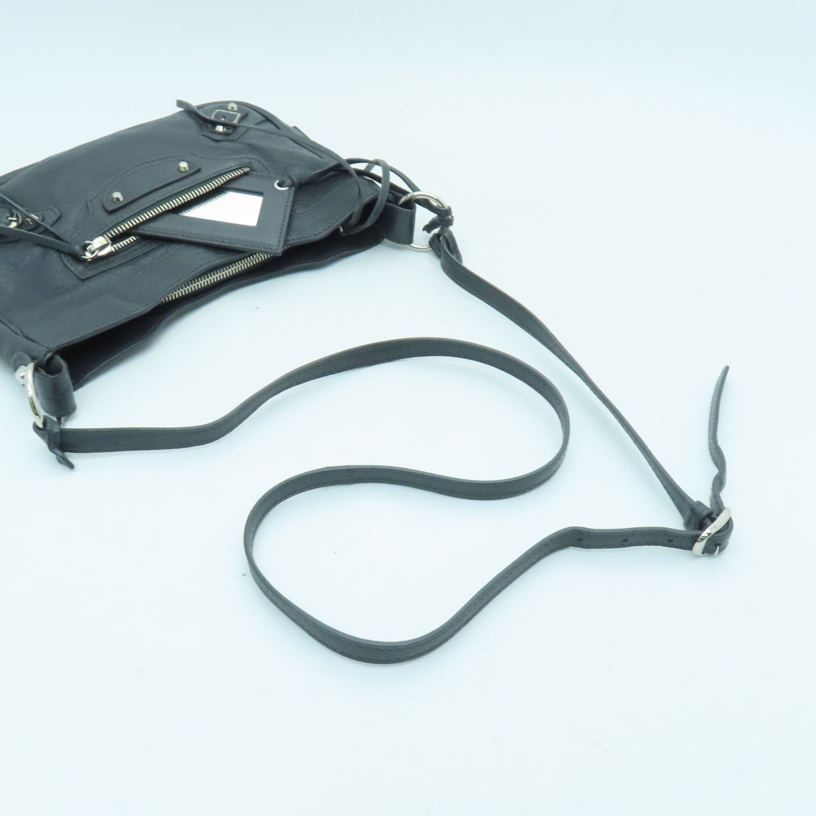 BALENCIAGA Sheepskin Leather Classic Hip Silver Buckle Shoulder Bag Dark Gray