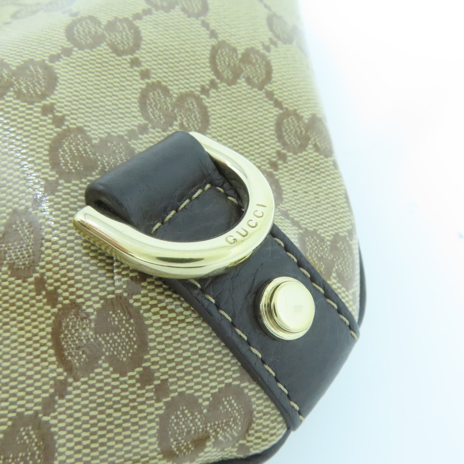 GUCCI 塗層帆布/牛皮皮革Shoulder Bag銀扣肩背袋啡色