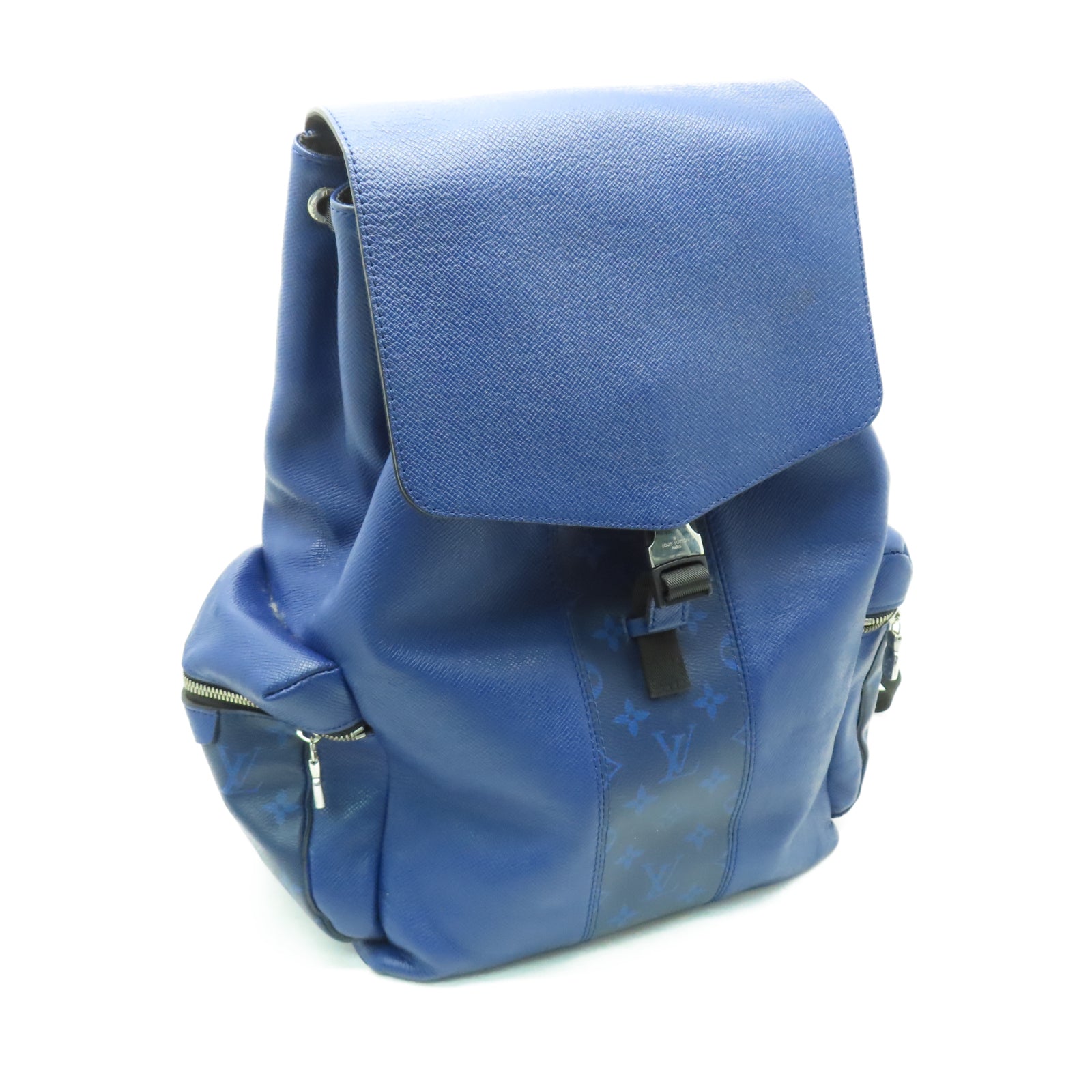 LOUIS VUITTON Taiga Rucksack銀扣背包深藍色