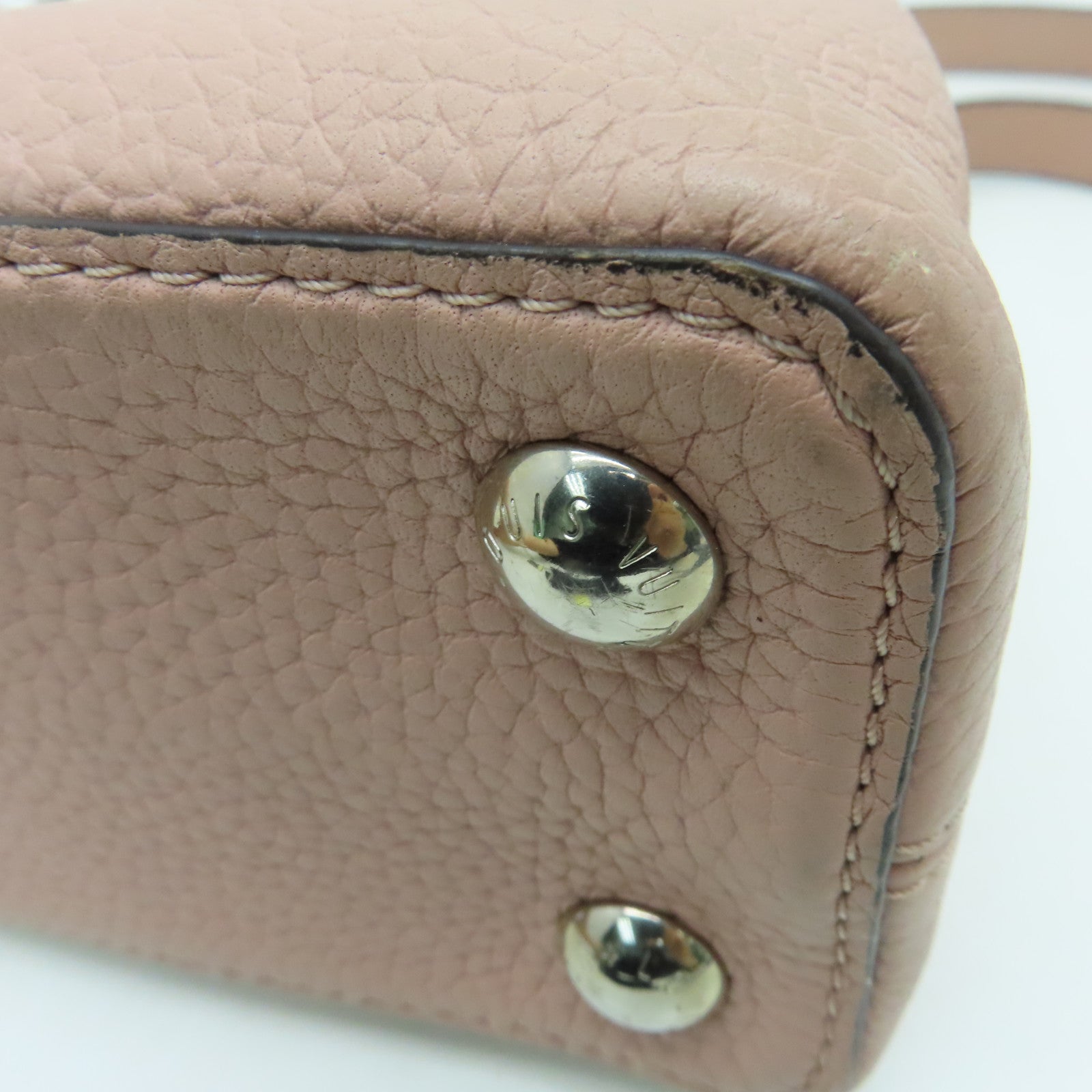 LOUIS VUITTON 牛皮皮革Capucines BB银扣手挽肩背两用袋粉红色