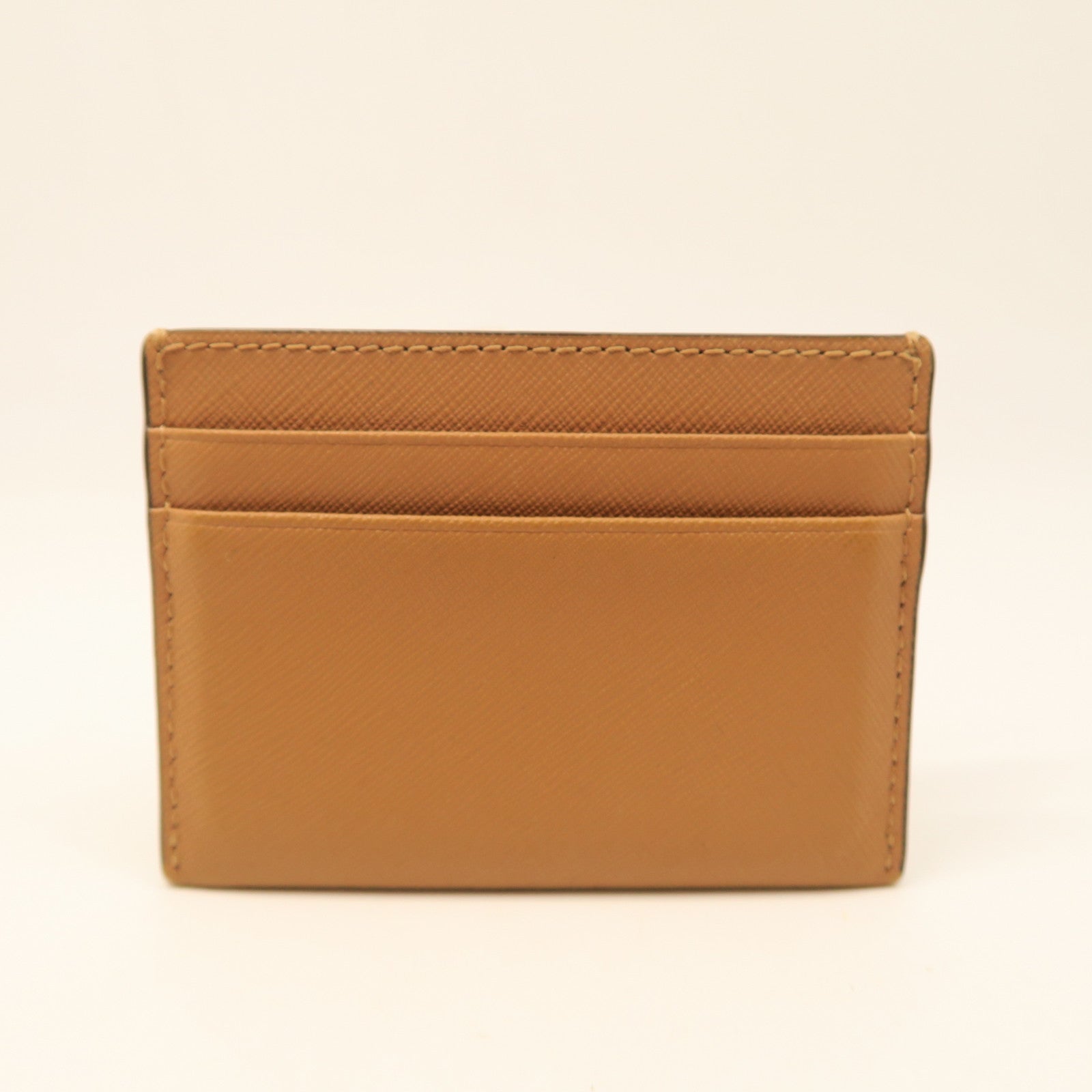 Tory Burch Cowhide Leather Card Case Gold Buckle Card Holder Brown