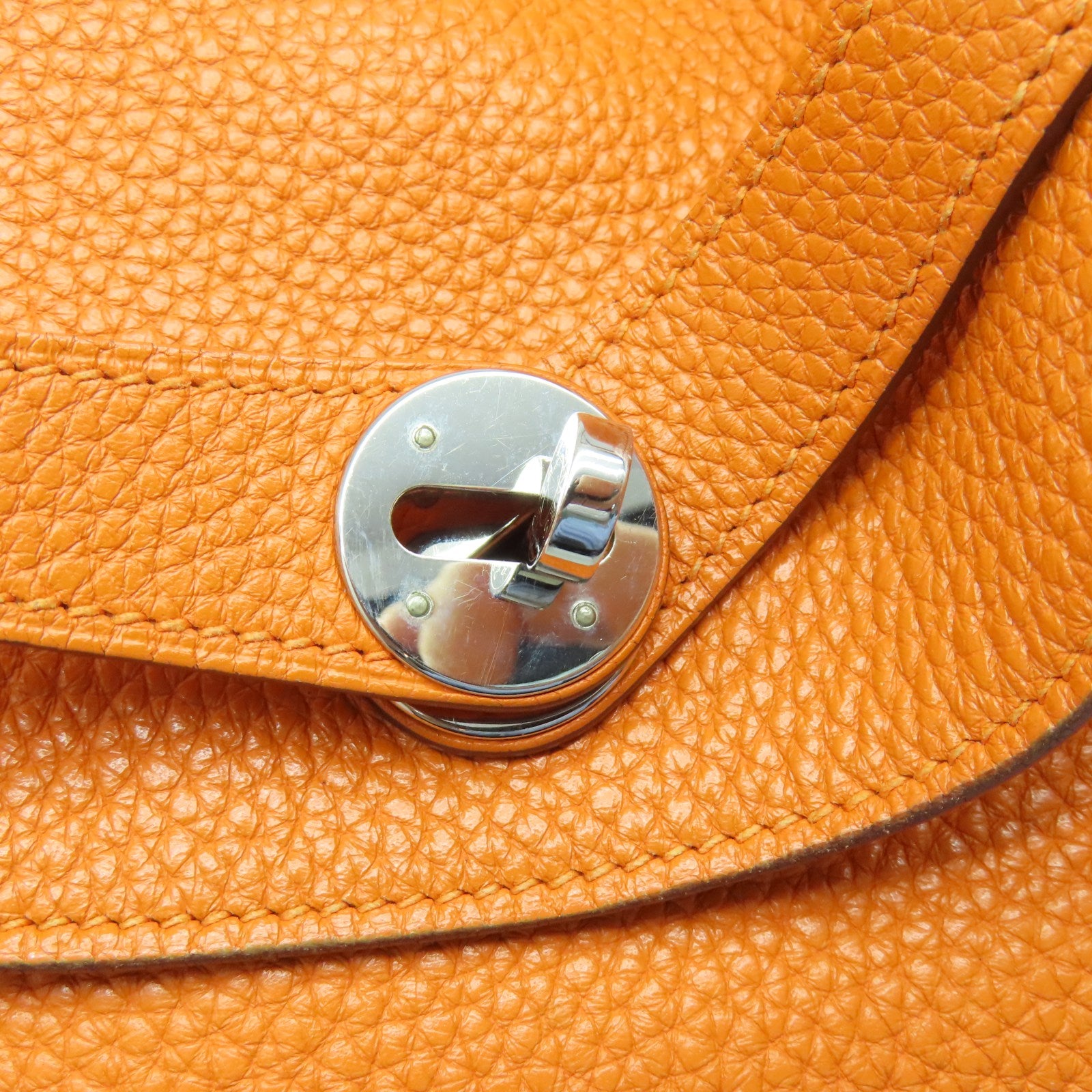 HERMES Taurillon Clemence Leather Lindy 34 Silver Buckle Handle Shoulder Bag Orange