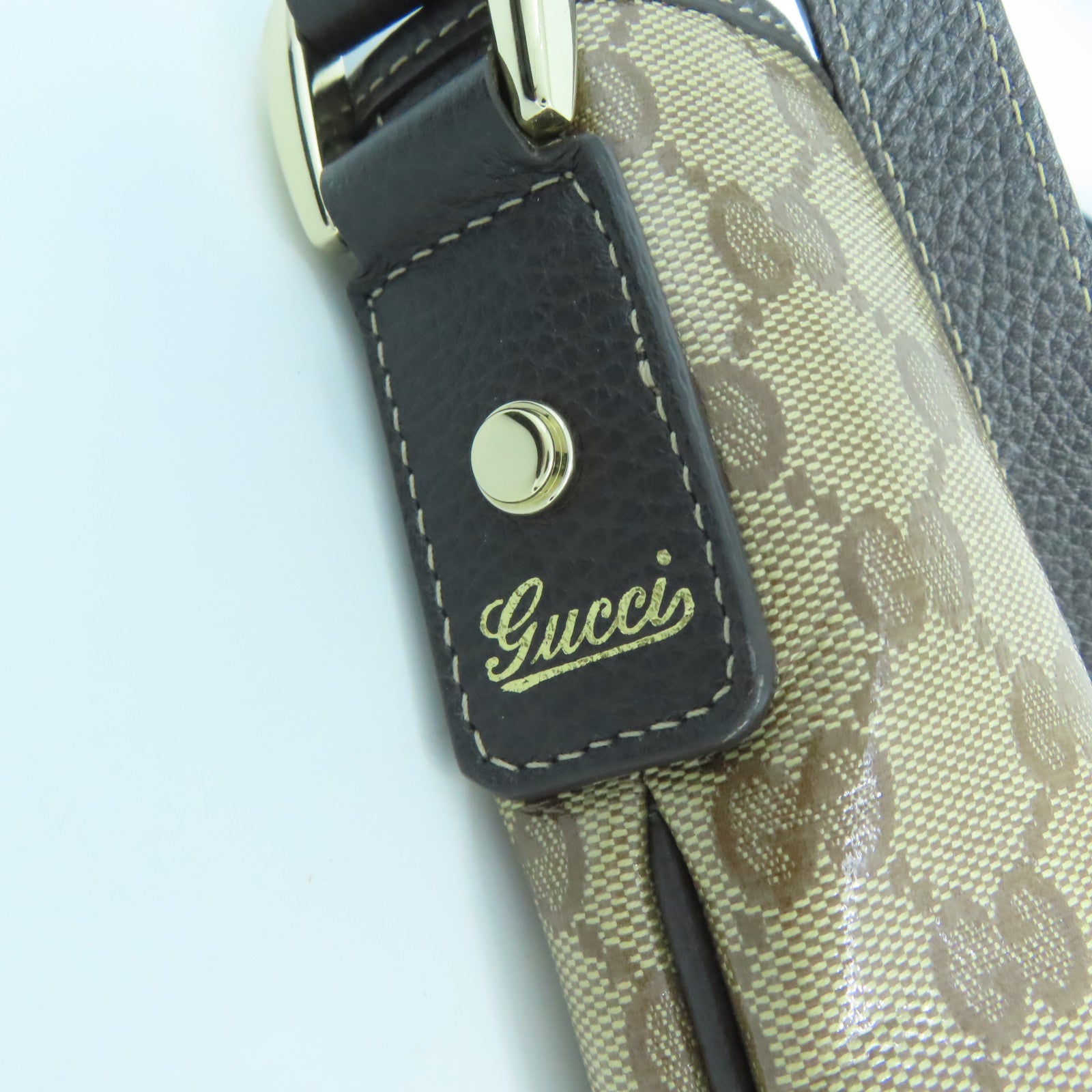GUCCI 塗層帆布/牛皮皮革Shoulder Bag銀扣肩背袋啡色