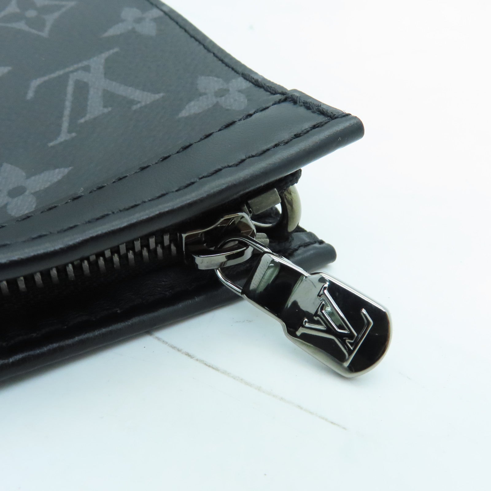 LOUIS VUITTON Monogram Eclipse Gaston Silver Buckle Shoulder Bag Black