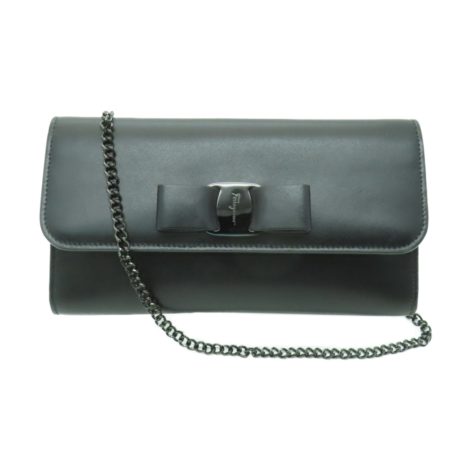 Salvatore Ferragamo 牛皮皮革Shoulder Bag鏈帶肩背袋黑色
